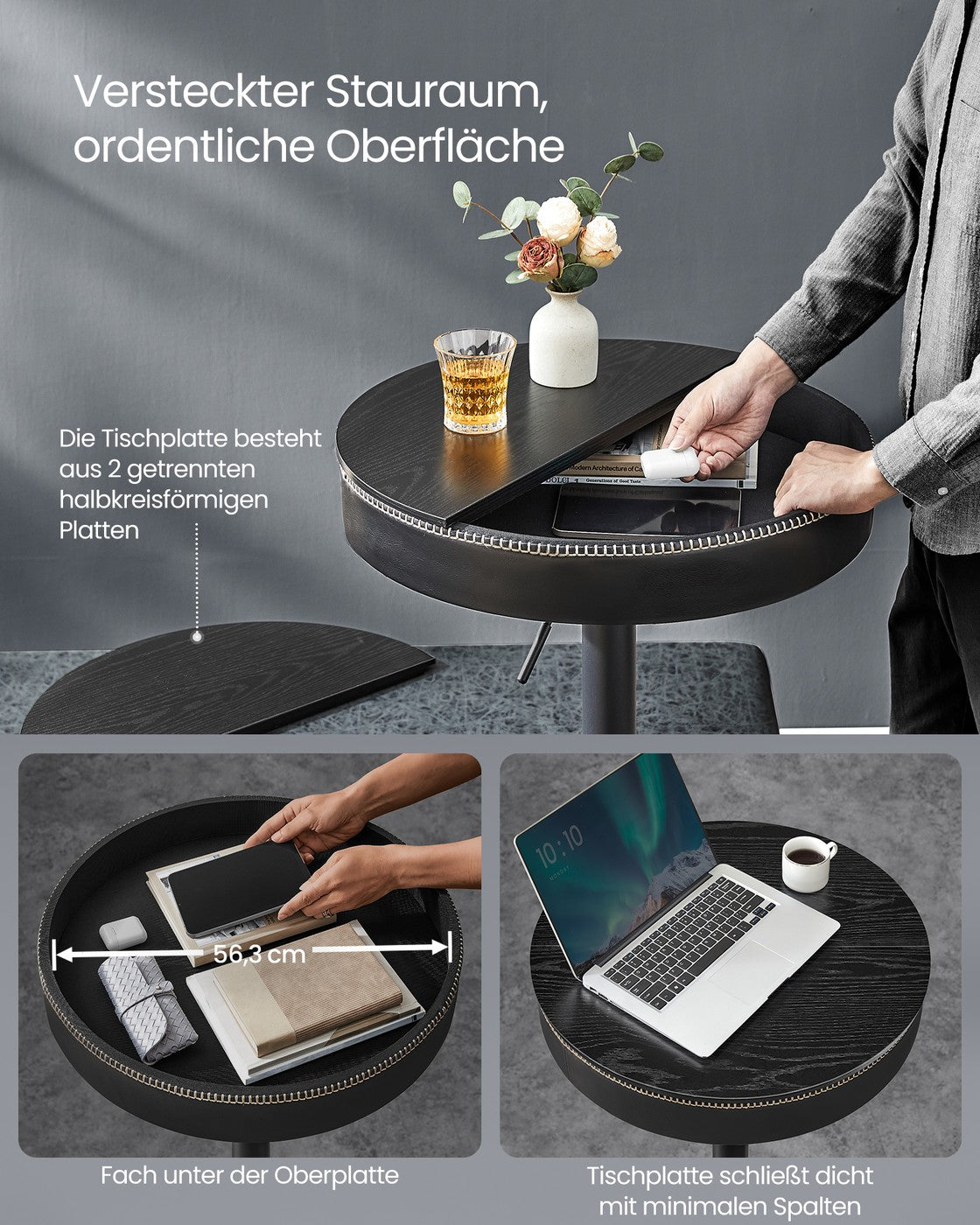 EKHO Kollektion - Bartisch höhenverstellbar ebenholzschwarz-tintenschwarz