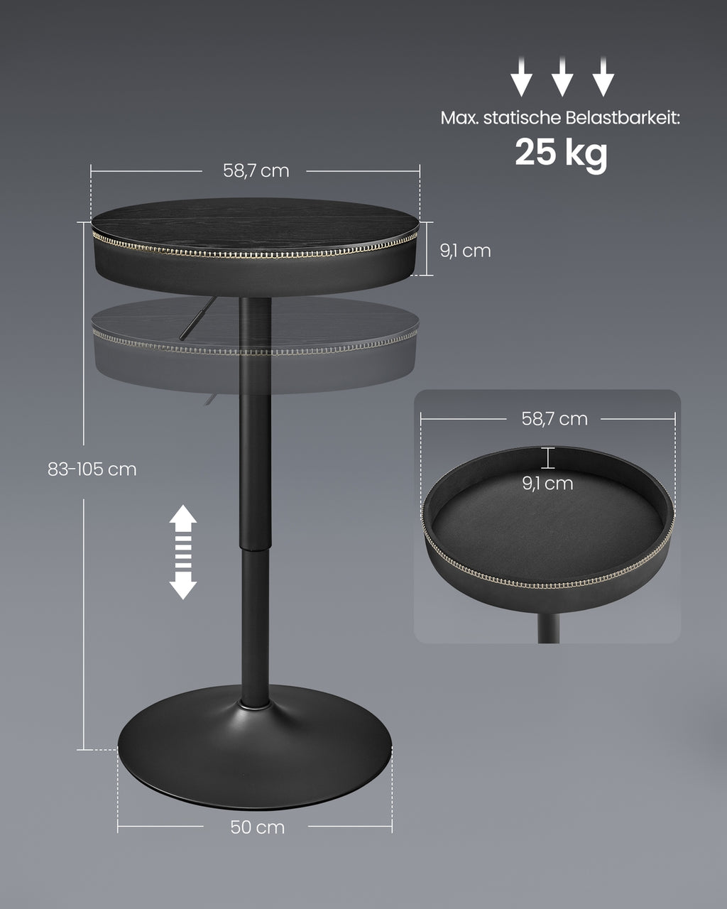 EKHO Kollektion - Bartisch höhenverstellbar ebenholzschwarz-tintenschwarz