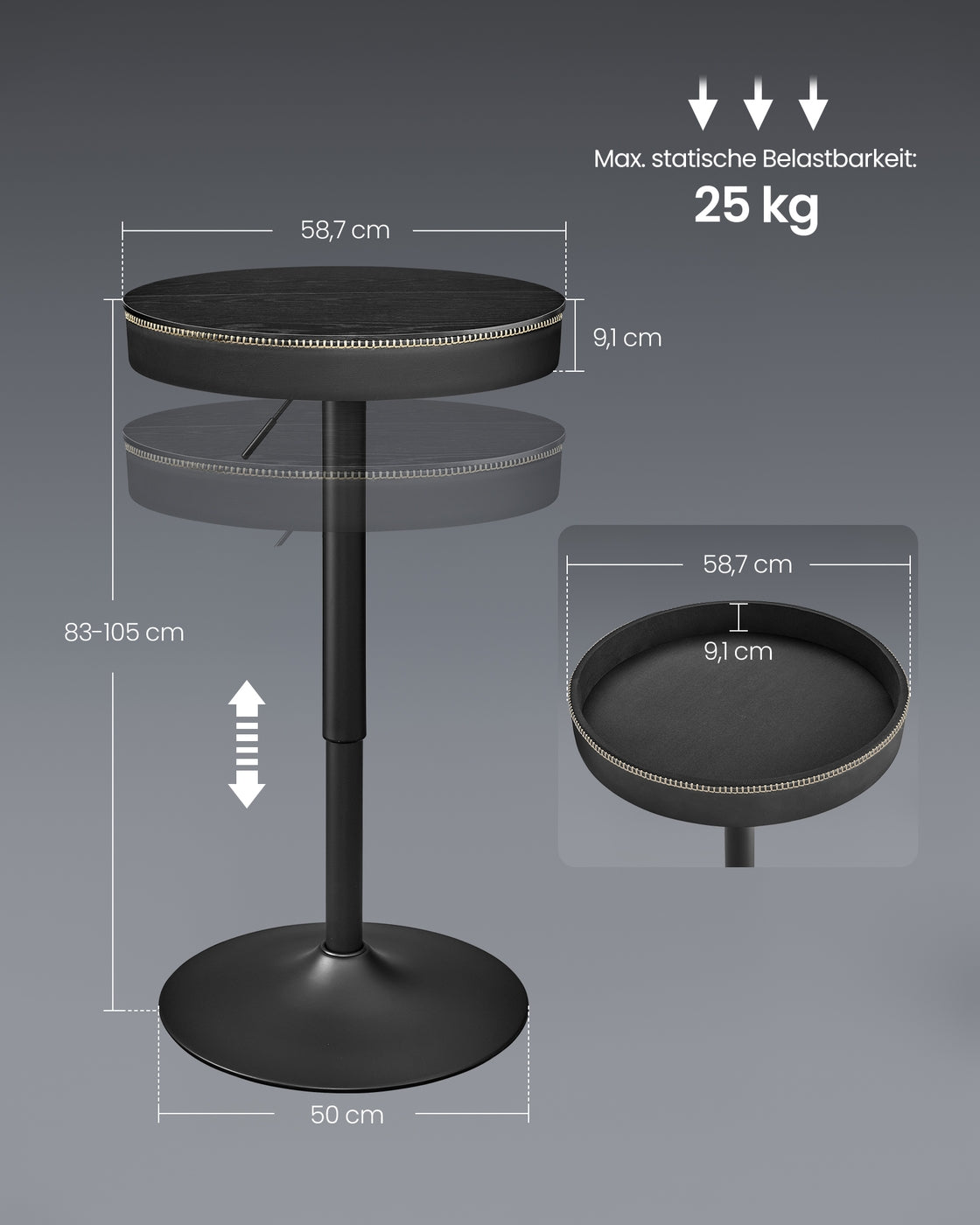 EKHO Kollektion - Bartisch höhenverstellbar ebenholzschwarz-tintenschwarz
