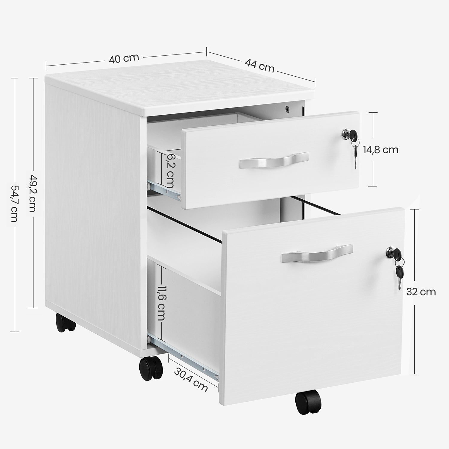 Rollcontainer 2 Schlösser Weiß