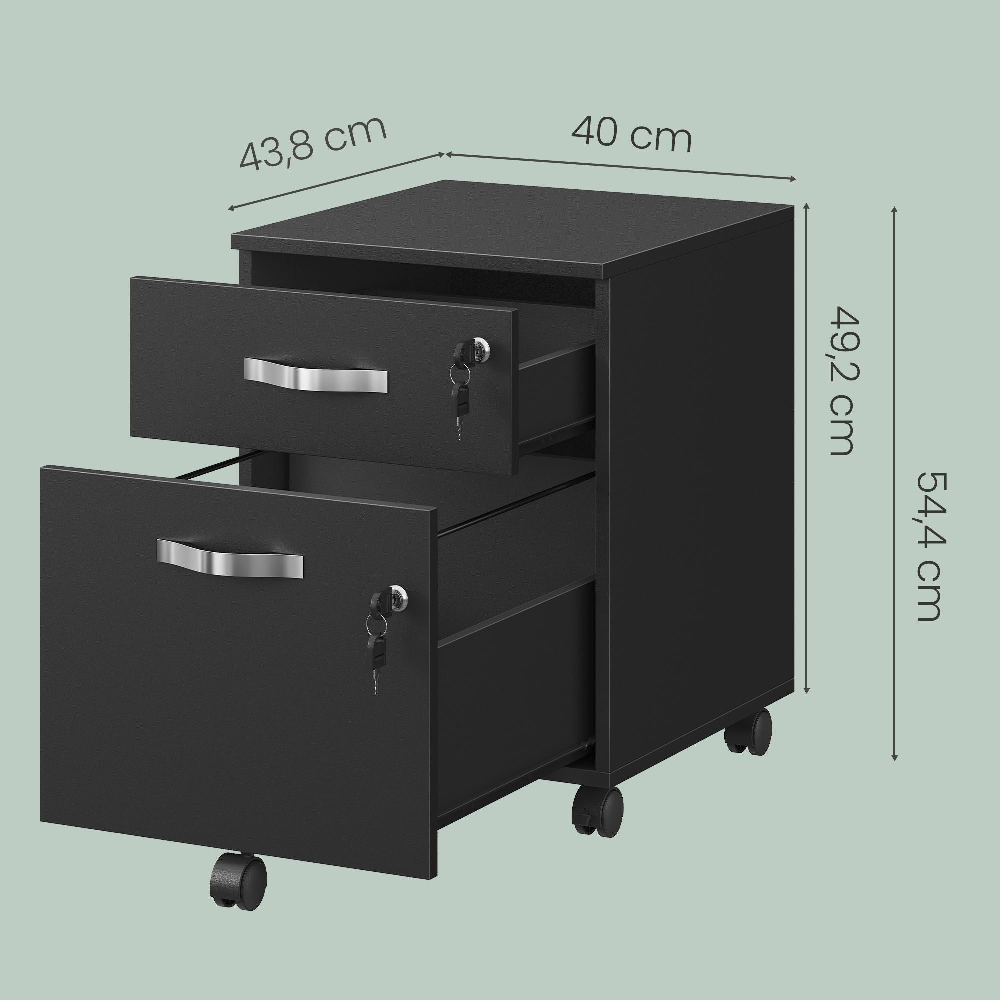 Rollcontainer, abschließbar, Aktenschrank mit 2 Schubladen