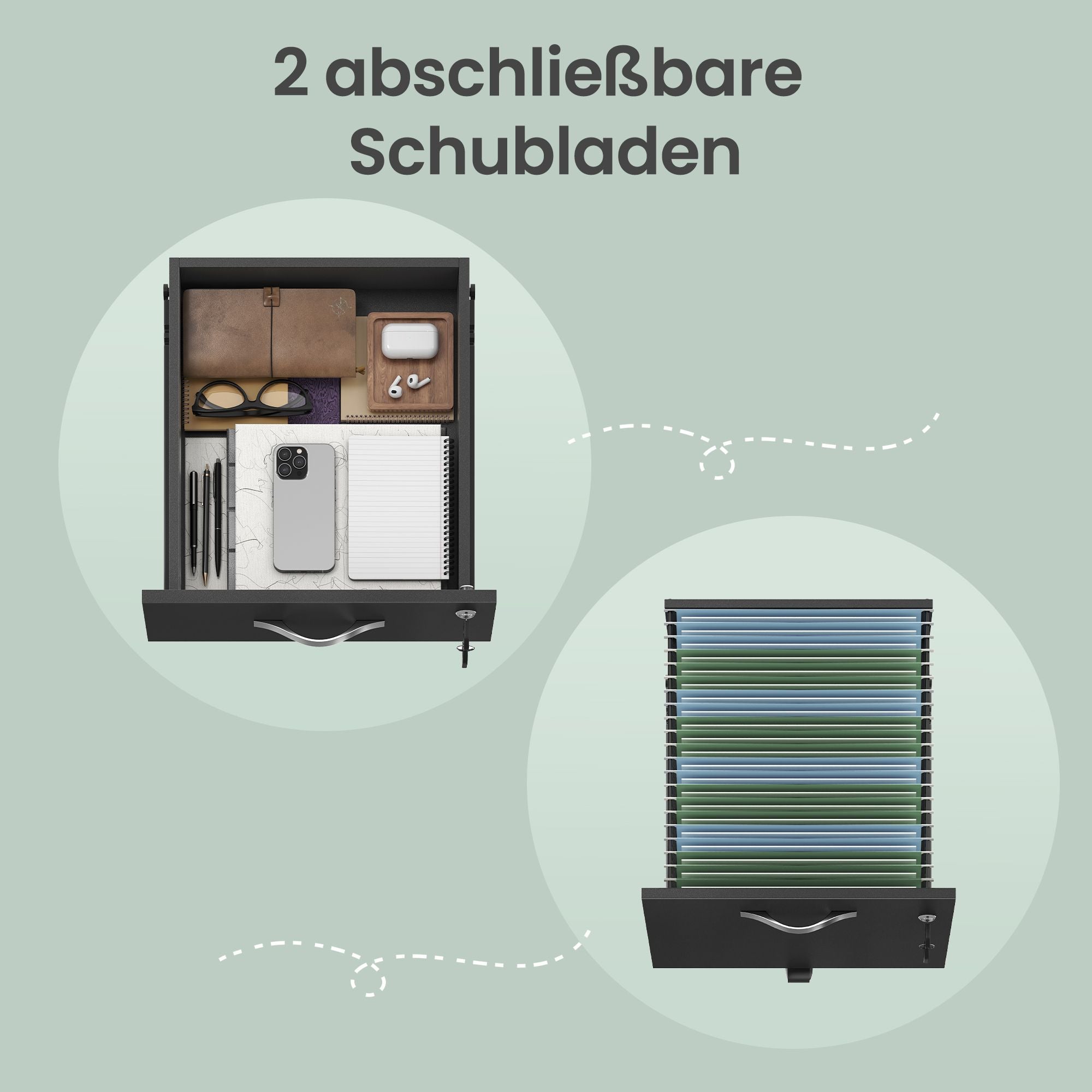 Rollcontainer, abschließbar, Aktenschrank mit 2 Schubladen
