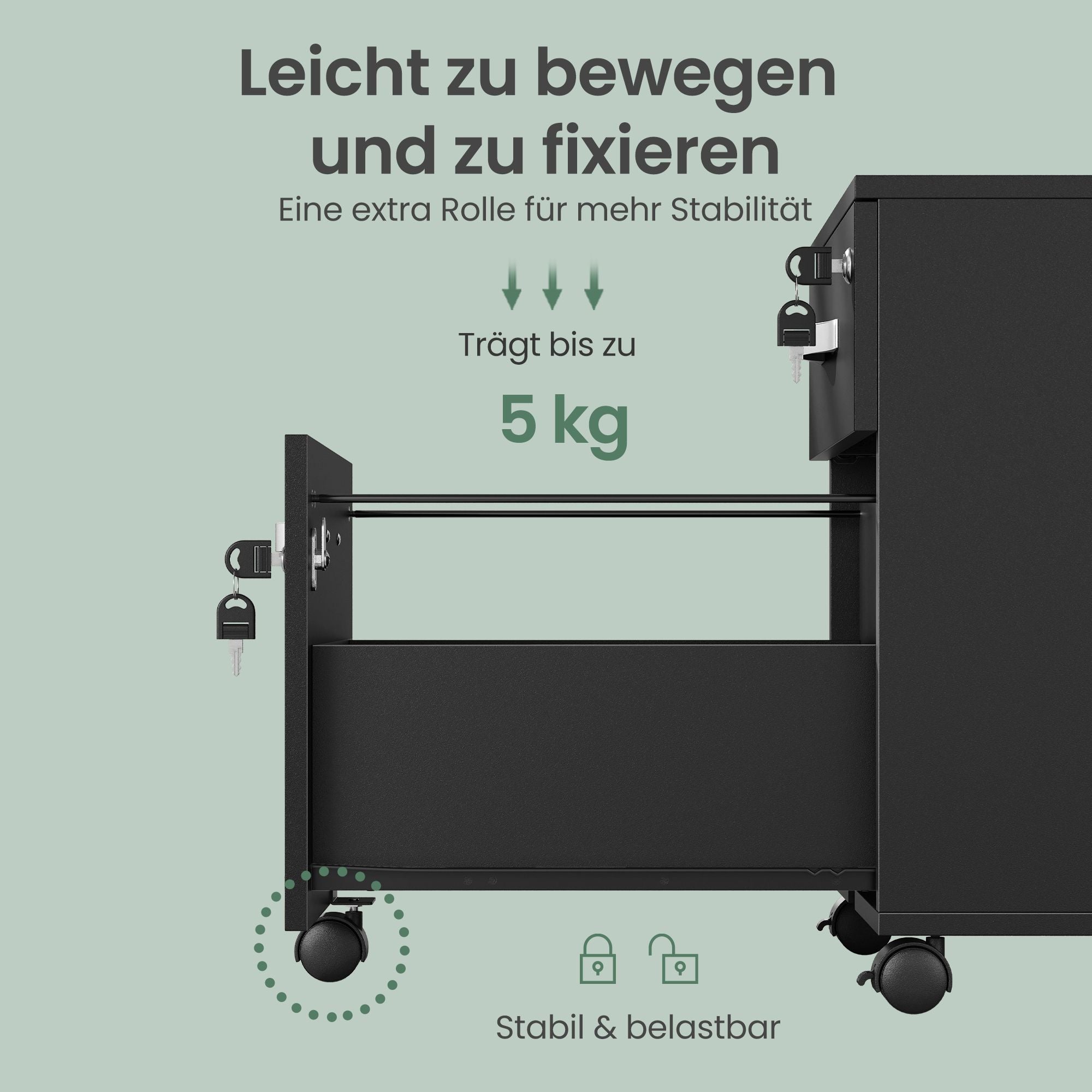 Rollcontainer, abschließbar, Aktenschrank mit 2 Schubladen