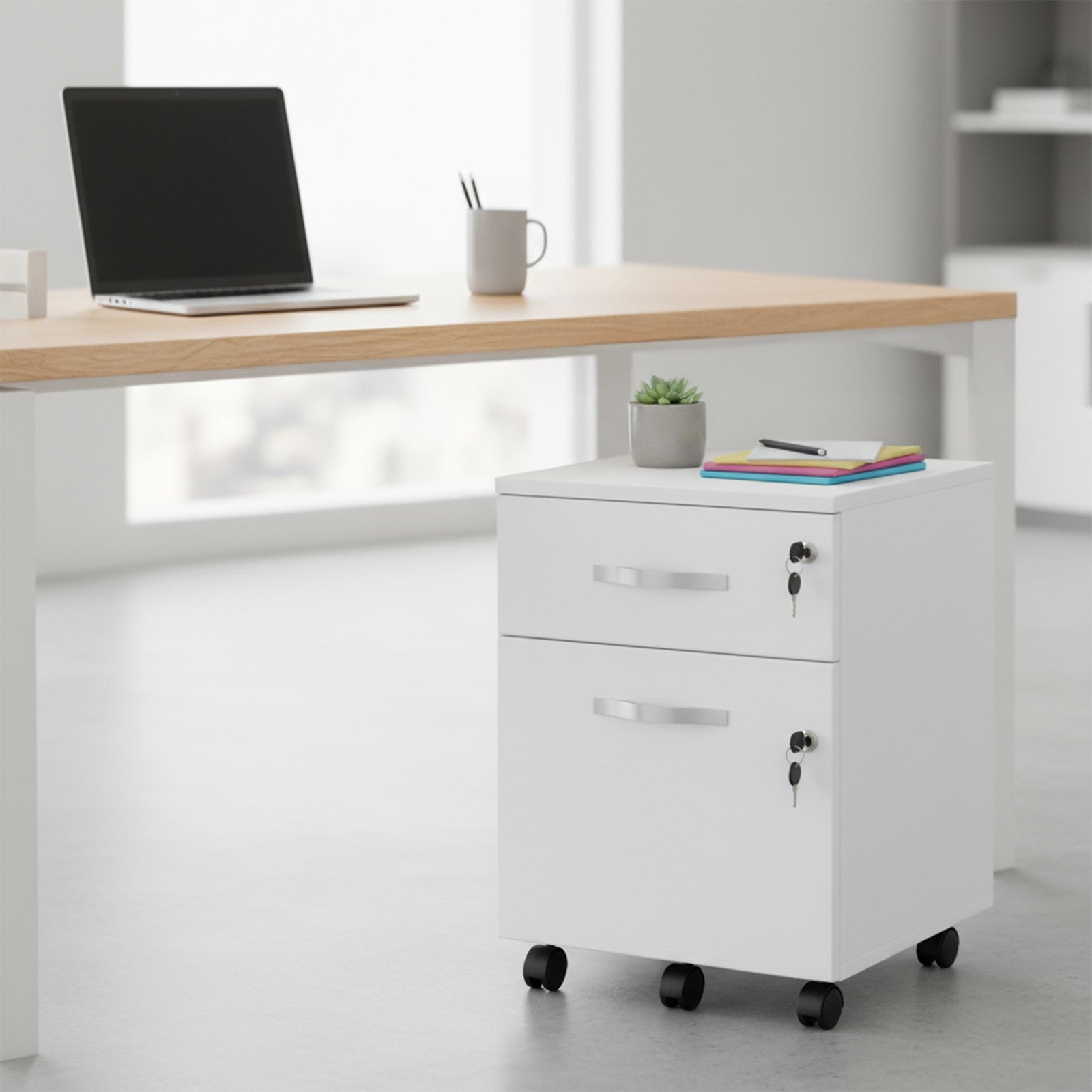 Aktenschrank mit 2 abschließbaren Schubladen, Büro Schubladenschrank, für Arbeitszimmer