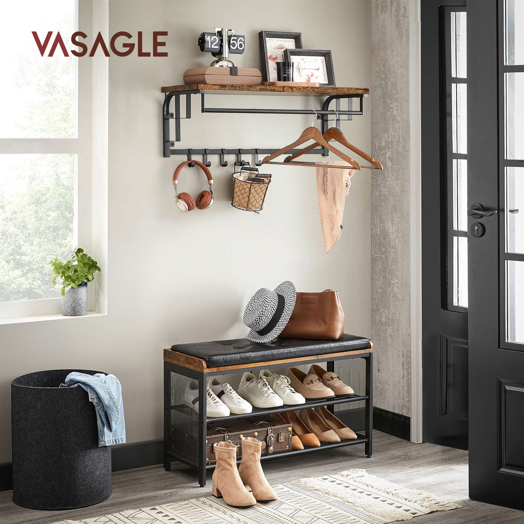 Wandgarderobe mit 5 abnehmbaren Haken