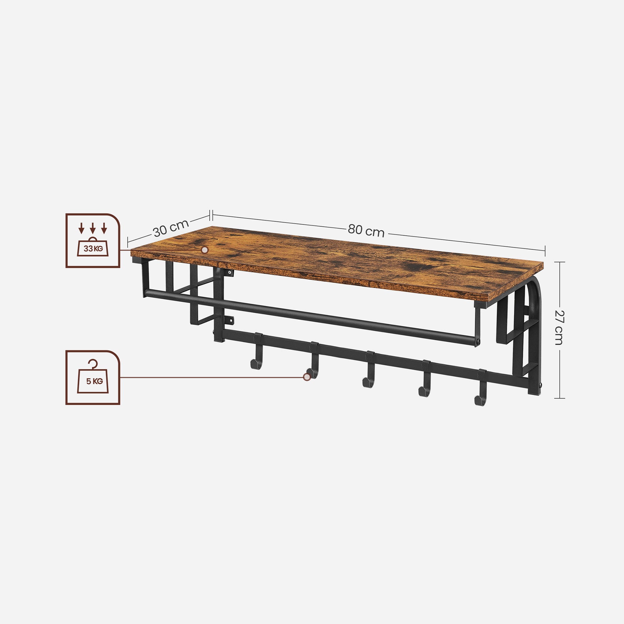 Wandgarderobe mit 5 abnehmbaren Haken