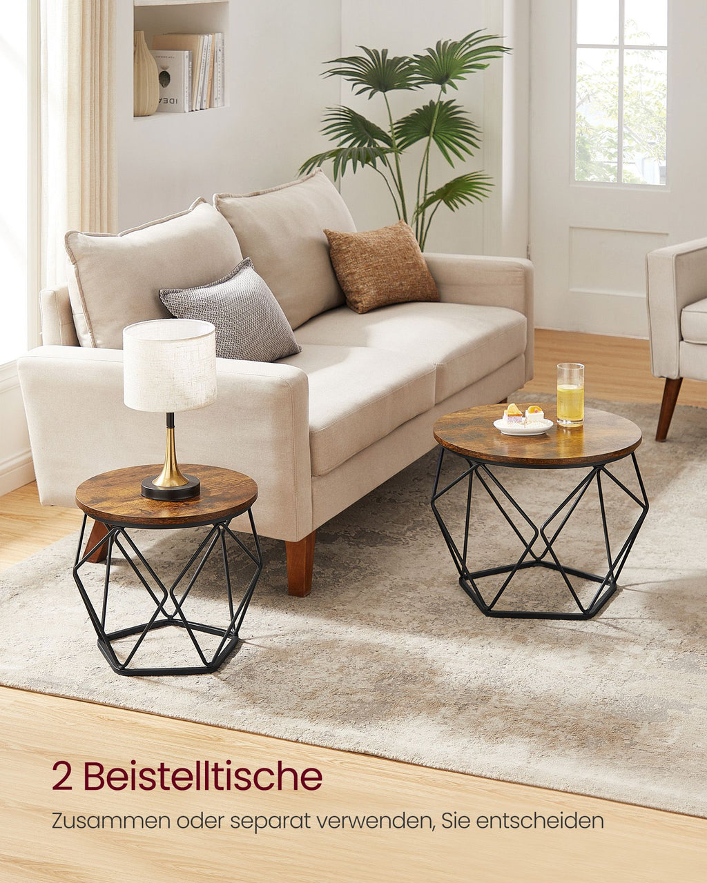 Couchtisch rund 2er Set Vintage-Flair vintagebraun-tintenschwarz