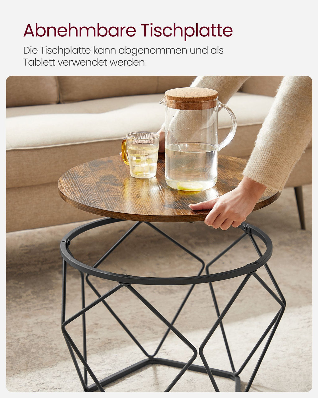Couchtisch rund 2er Set Vintage-Flair vintagebraun-tintenschwarz