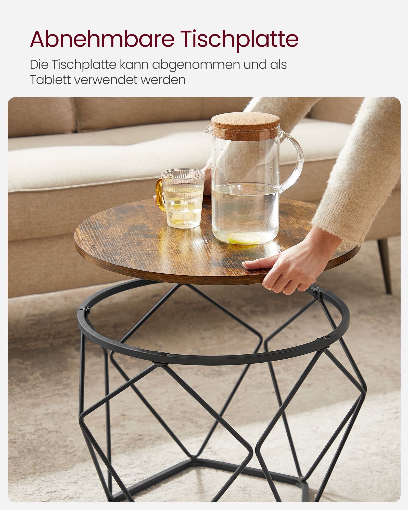 Couchtisch rund 2er Set Vintage-Flair vintagebraun-tintenschwarz