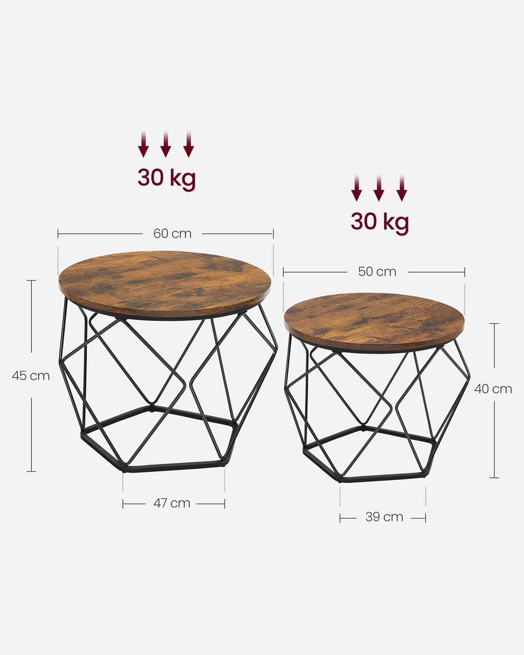 Couchtisch rund 2er Set Vintage-Flair vintagebraun-tintenschwarz
