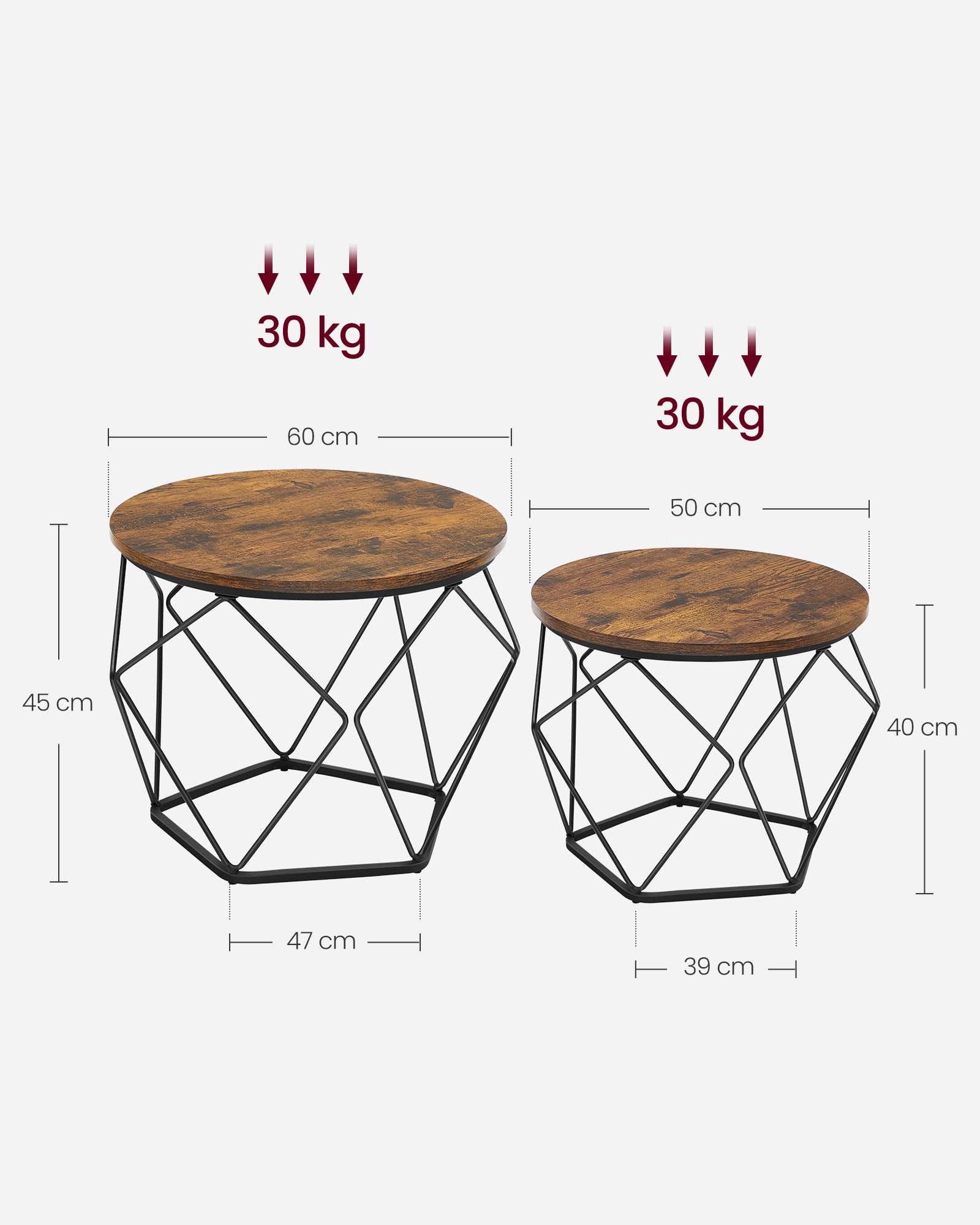 Couchtisch rund 2er Set Vintage-Flair vintagebraun-tintenschwarz