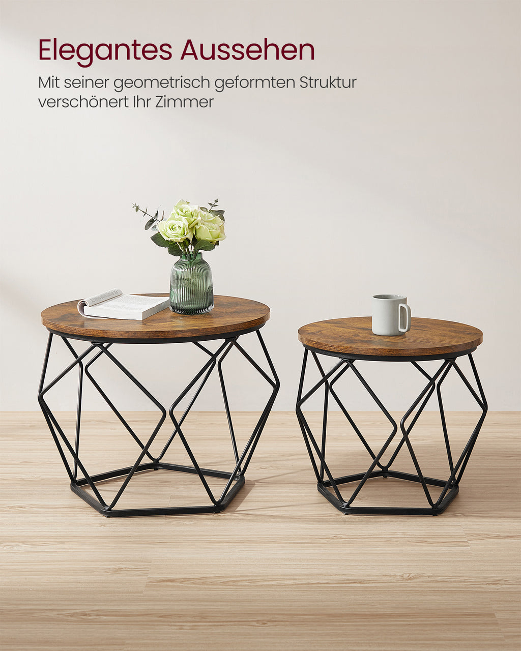 Couchtisch rund 2er Set Vintage-Flair vintagebraun-tintenschwarz