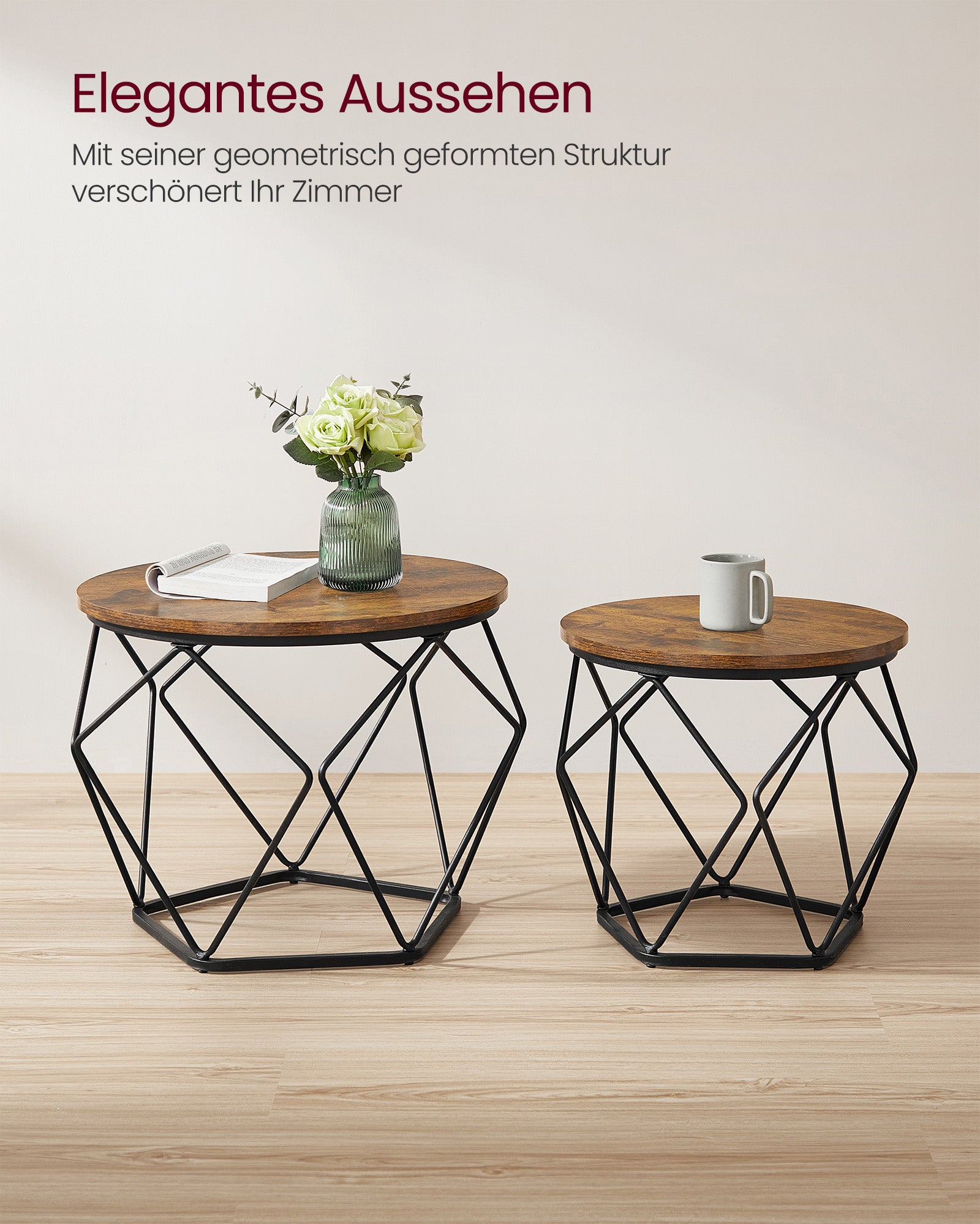 Couchtisch rund 2er Set Vintage-Flair vintagebraun-tintenschwarz