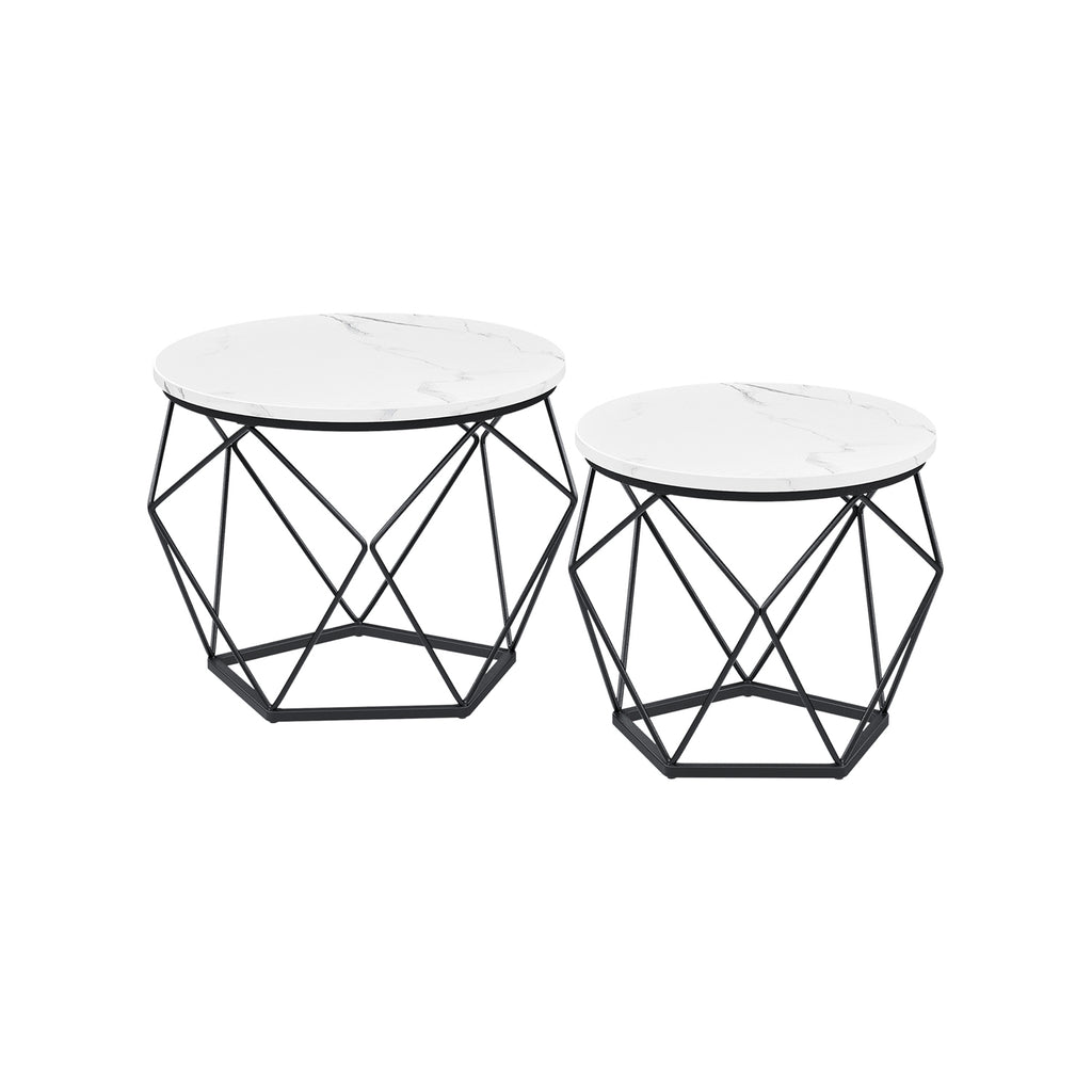 Couchtisch rund 2er Set modern marmorweiß-tintenschwarz