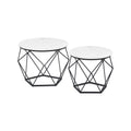 Couchtisch rund 2er Set modern marmorweiß-tintenschwarz