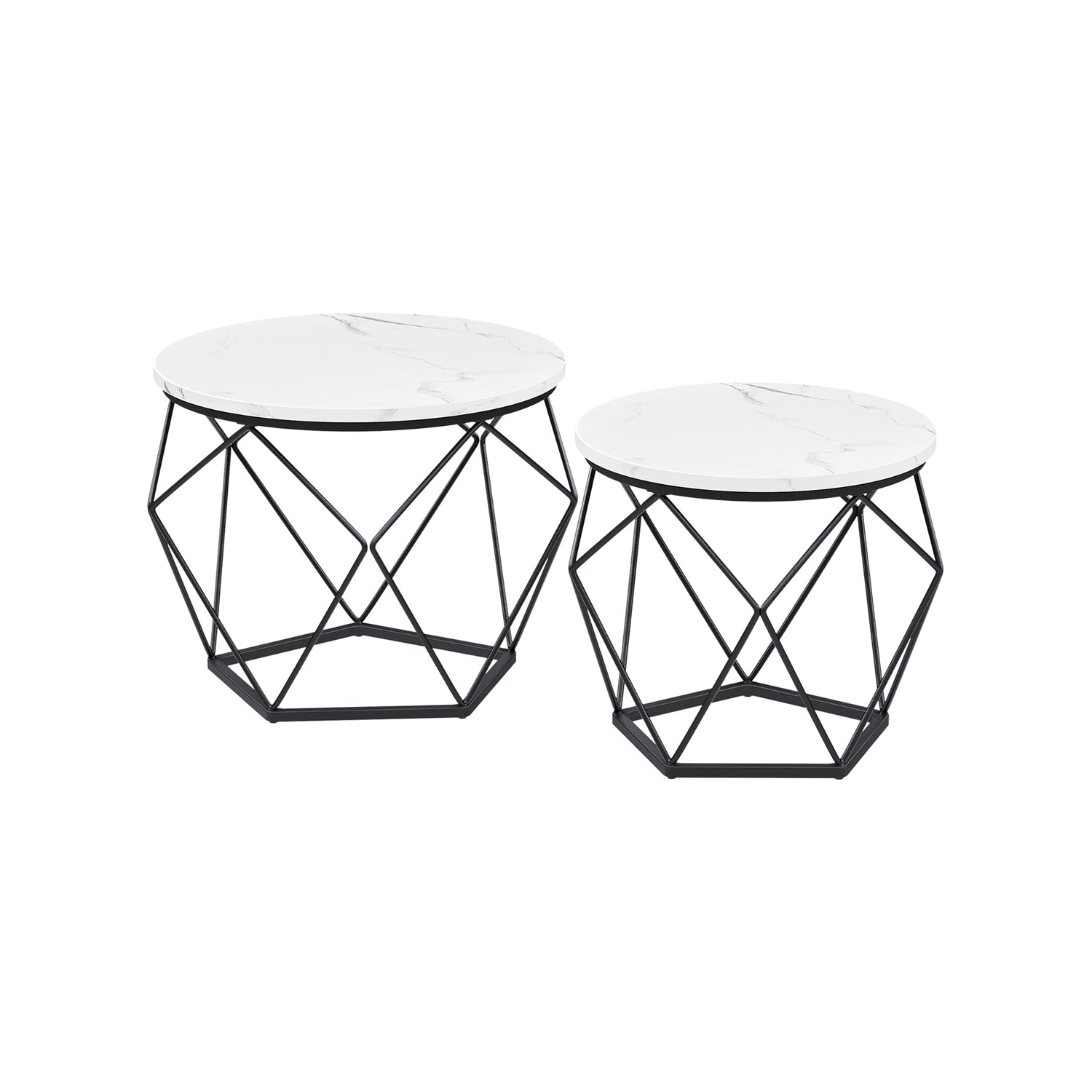 Couchtisch rund 2er Set modern marmorweiß-tintenschwarz
