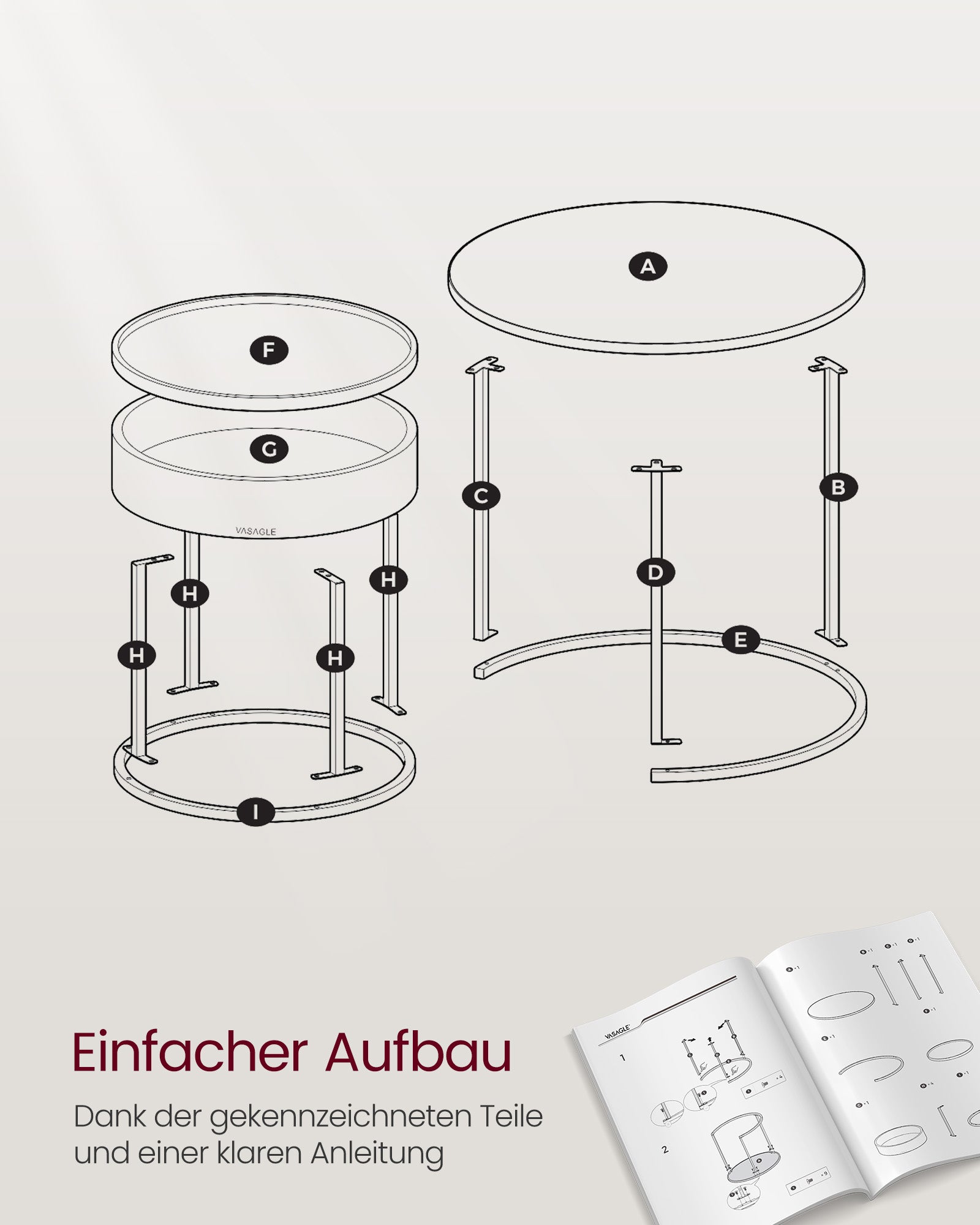 Couchtisch rund 2er Set naturwalnussfarben-tintenschwarz
