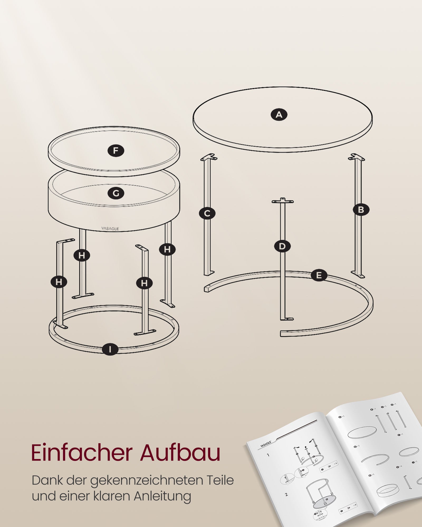 Couchtisch rund 2er Set naturbeige-tintenschwarz