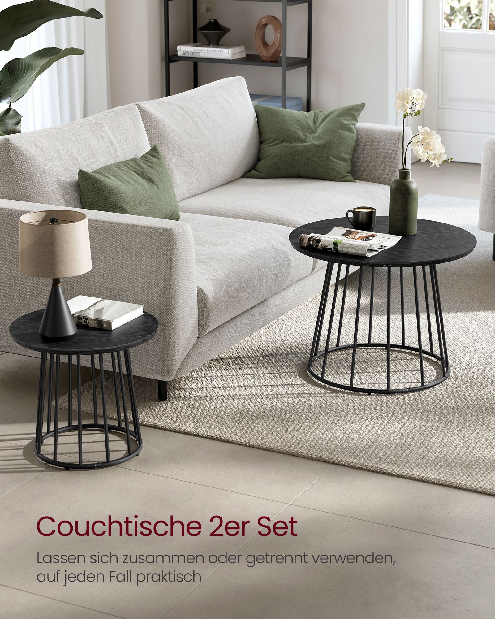 Couchtisch 2er Set mit Stahlgestell ebenholzschwarz
