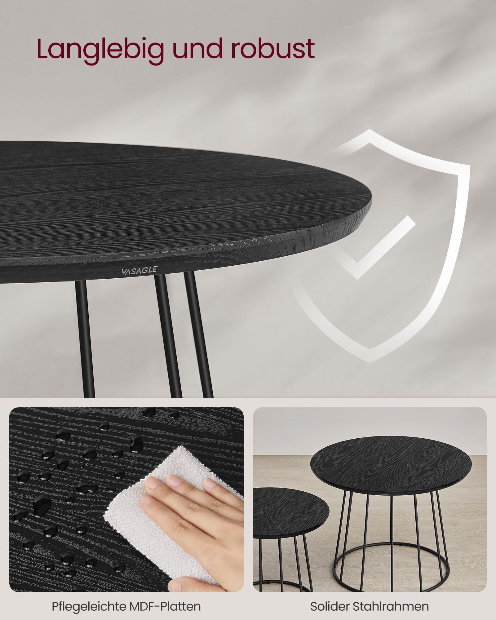 Couchtisch 2er Set mit Stahlgestell ebenholzschwarz