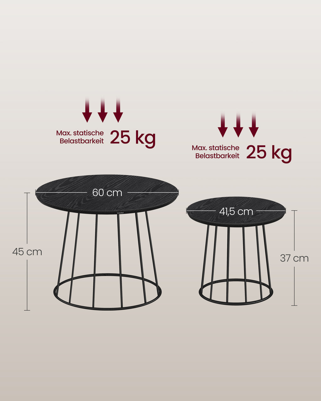 Couchtisch 2er Set mit Stahlgestell ebenholzschwarz