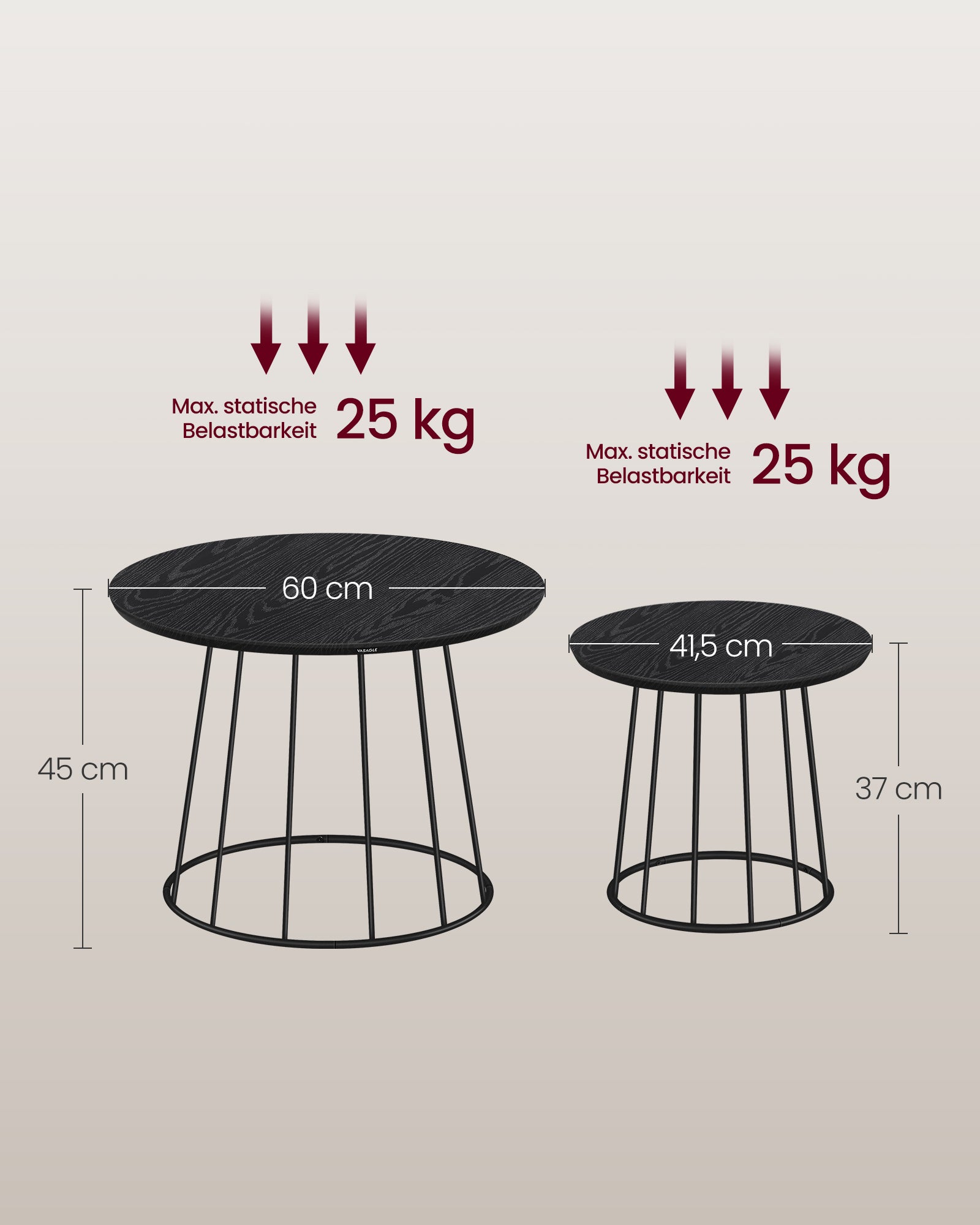 Couchtisch 2er Set mit Stahlgestell ebenholzschwarz