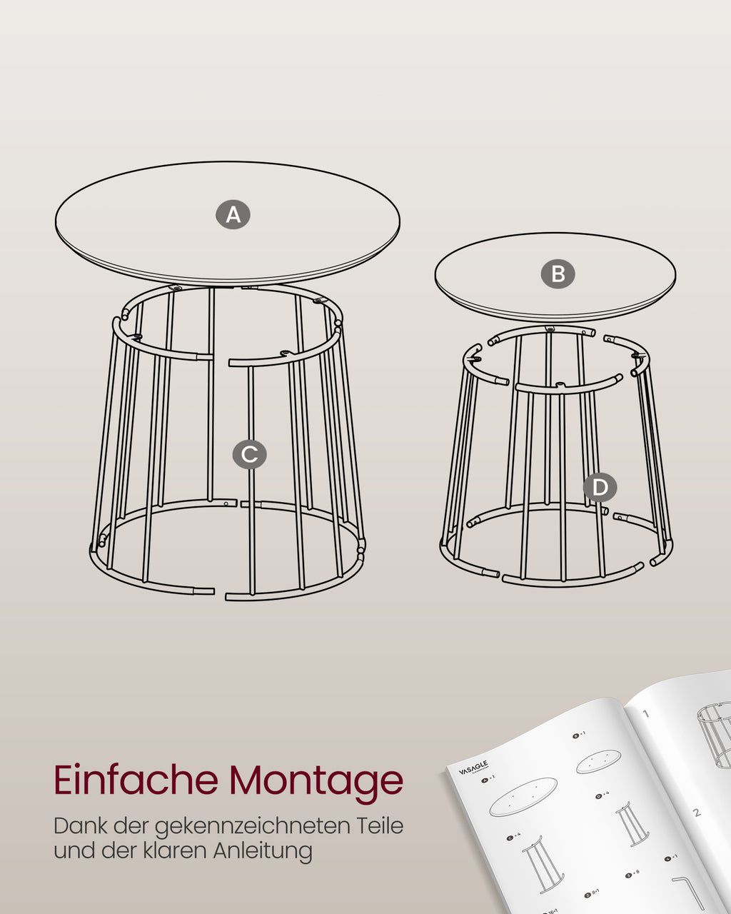 Couchtisch 2er Set mit Stahlgestell ebenholzschwarz