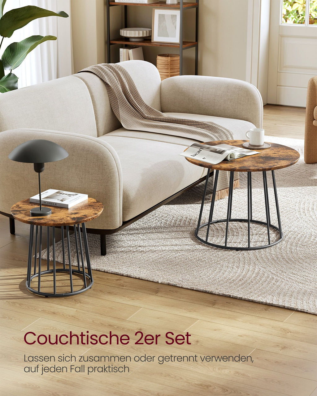 Couchtisch 2er Set mit Stahlgestell vintagebraun