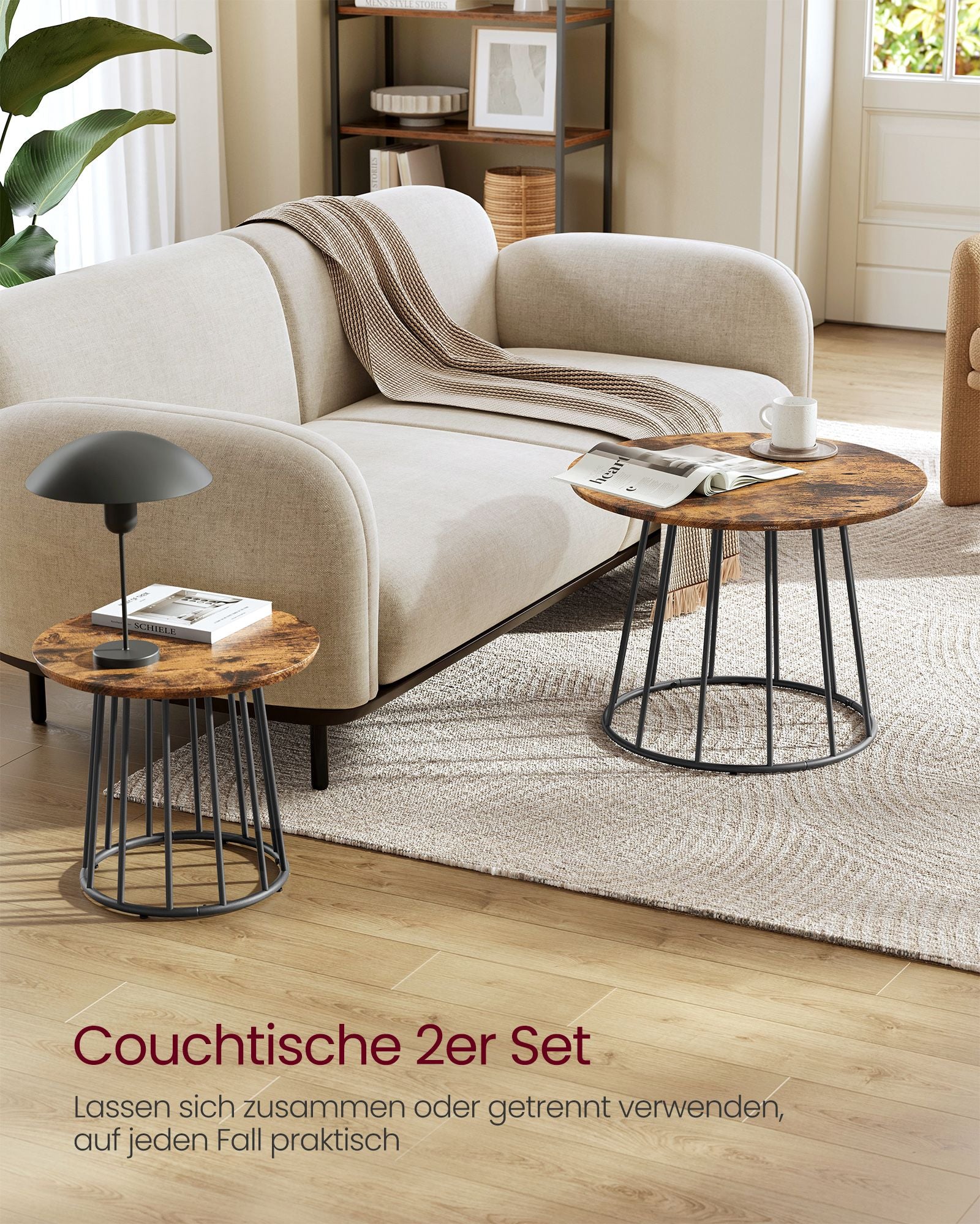 Couchtisch 2er Set mit Stahlgestell vintagebraun