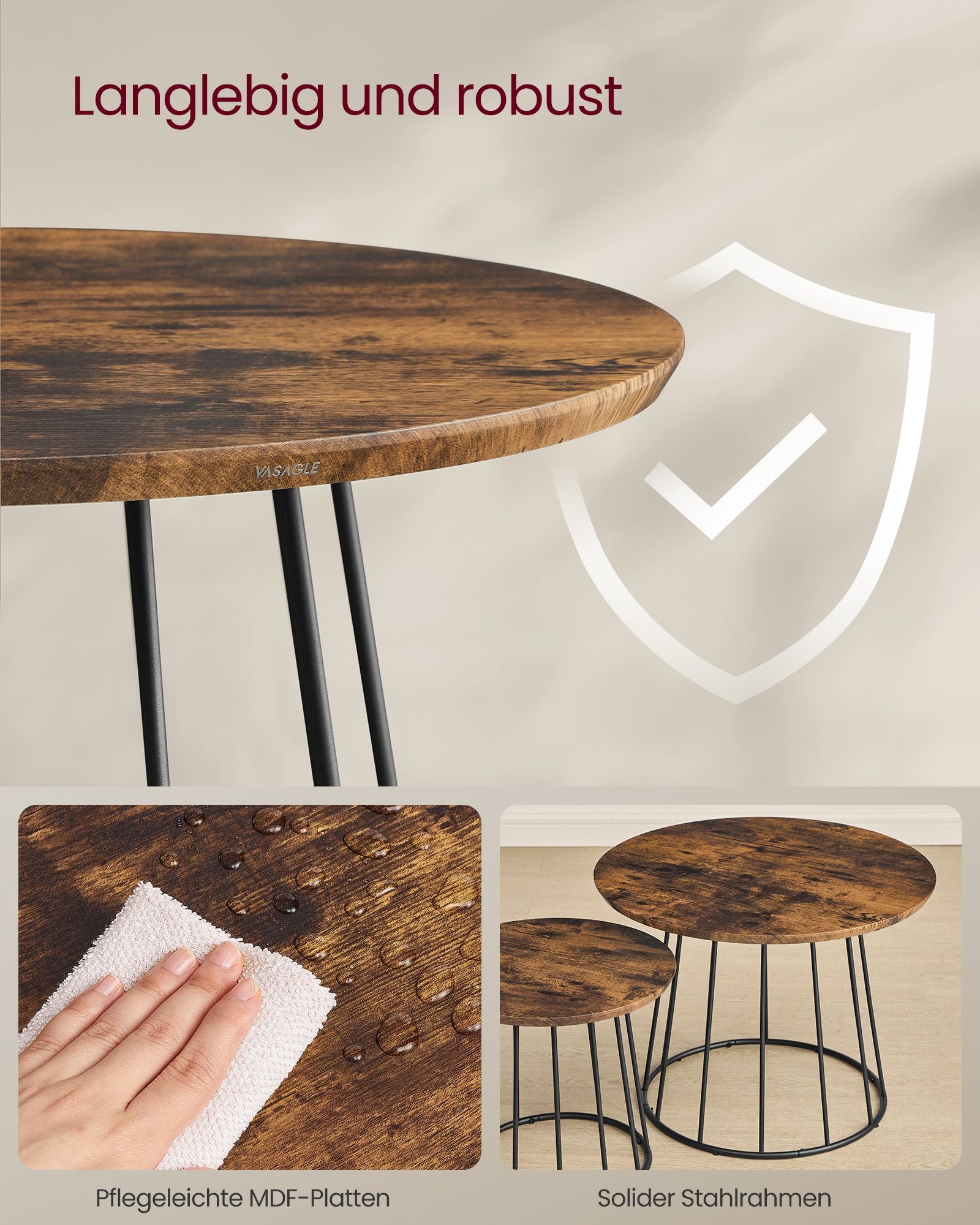 Couchtisch 2er Set mit Stahlgestell vintagebraun