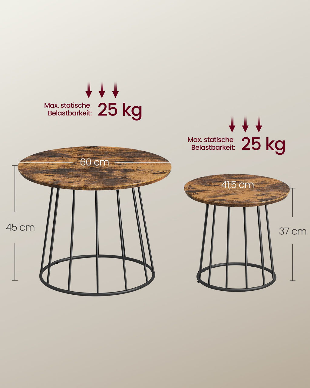 Couchtisch 2er Set mit Stahlgestell vintagebraun