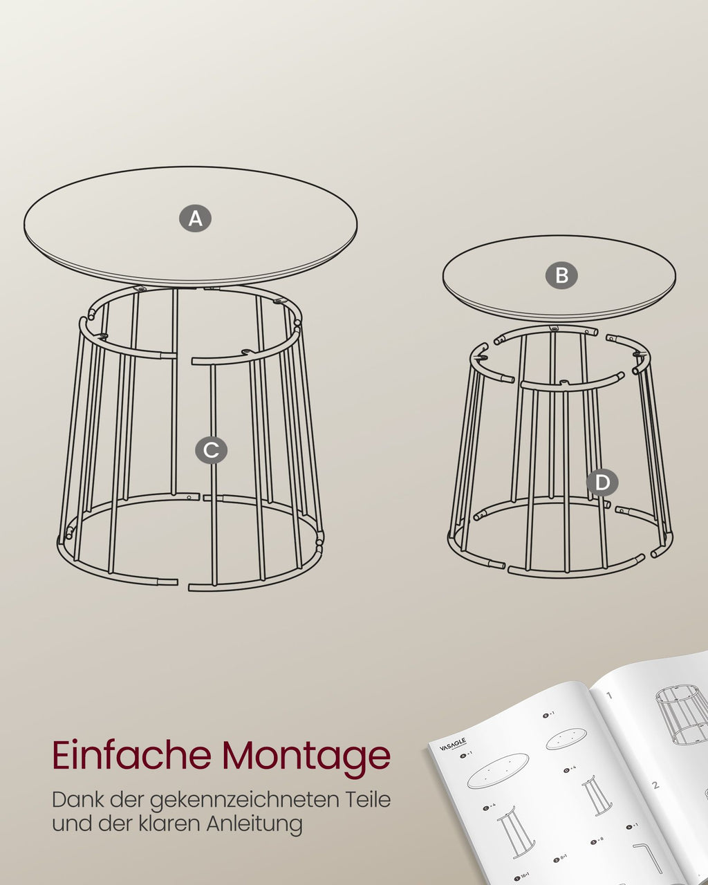 Couchtisch 2er Set mit Stahlgestell vintagebraun