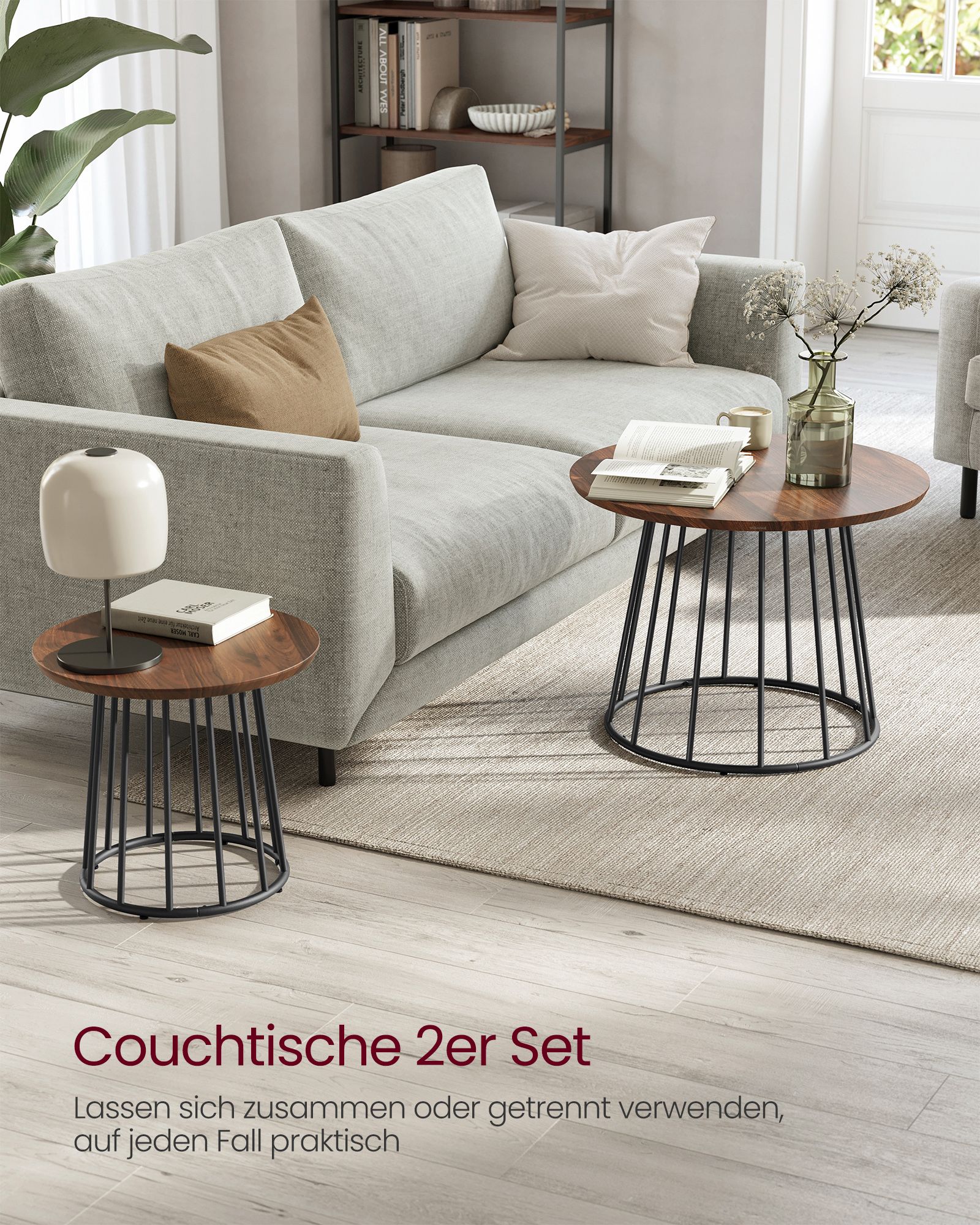 Couchtisch 2er Set mit Stahlgestell naturwalnussfarben