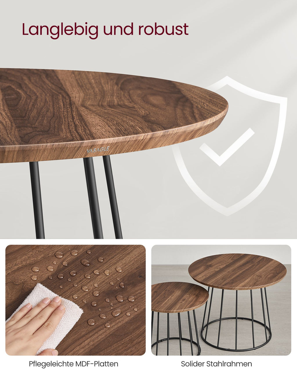 Couchtisch 2er Set mit Stahlgestell naturwalnussfarben