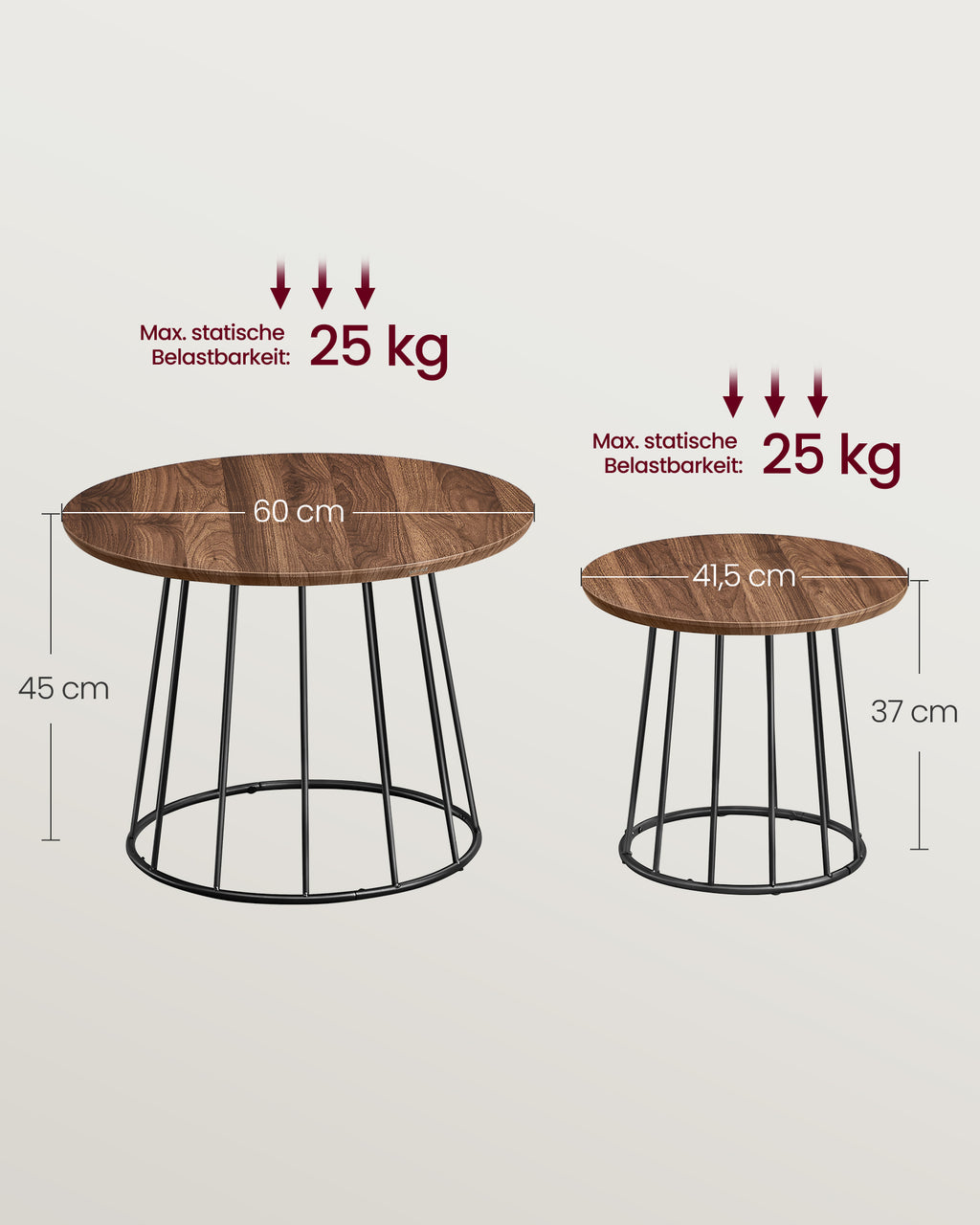 Couchtisch 2er Set mit Stahlgestell naturwalnussfarben