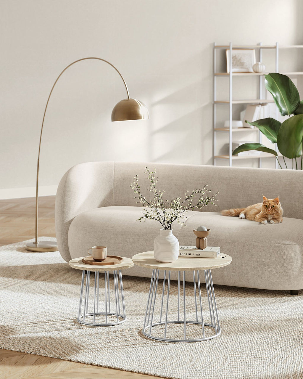 Couchtisch 2er Set mit Stahlgestell naturbeige