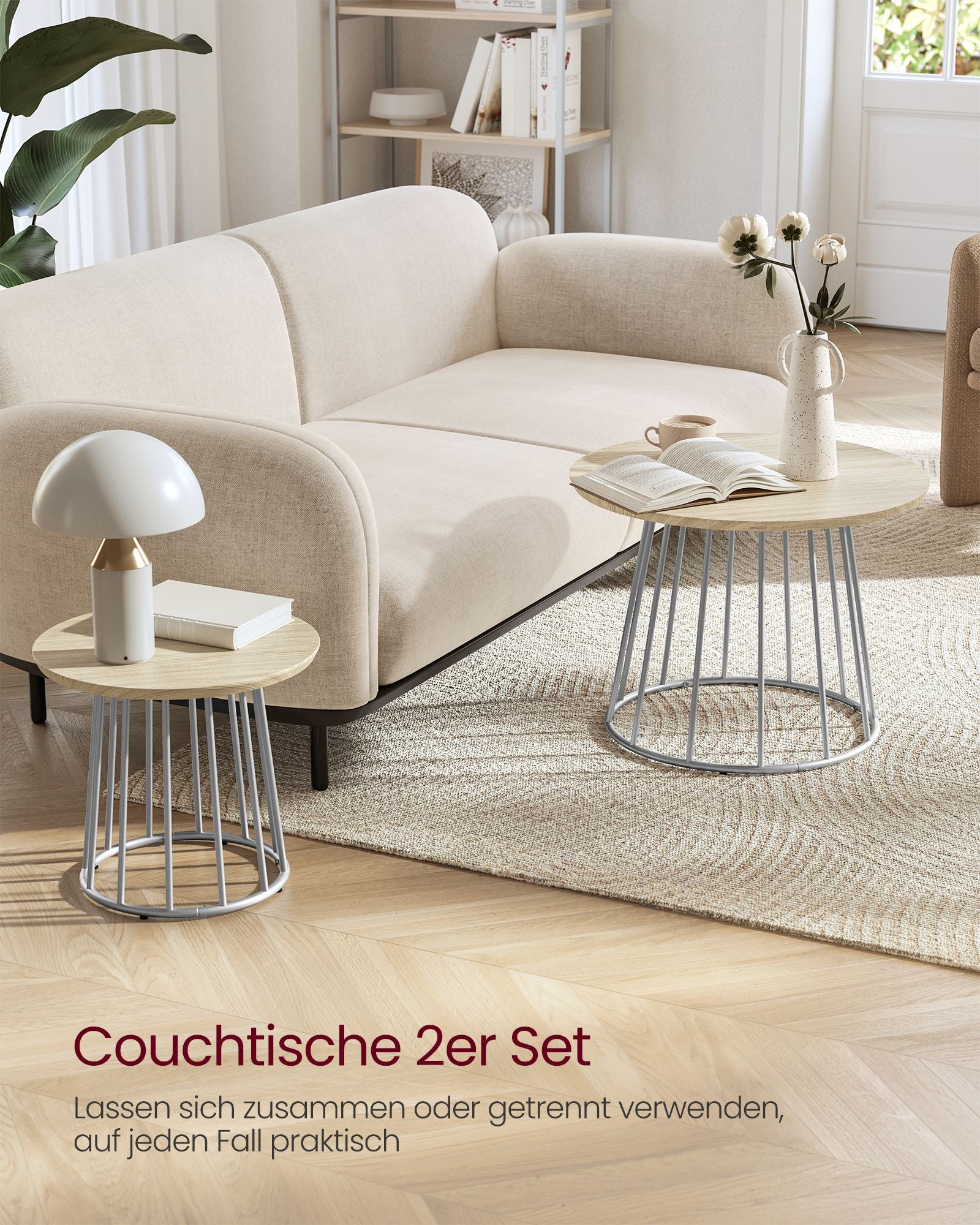 Couchtisch 2er Set mit Stahlgestell naturbeige
