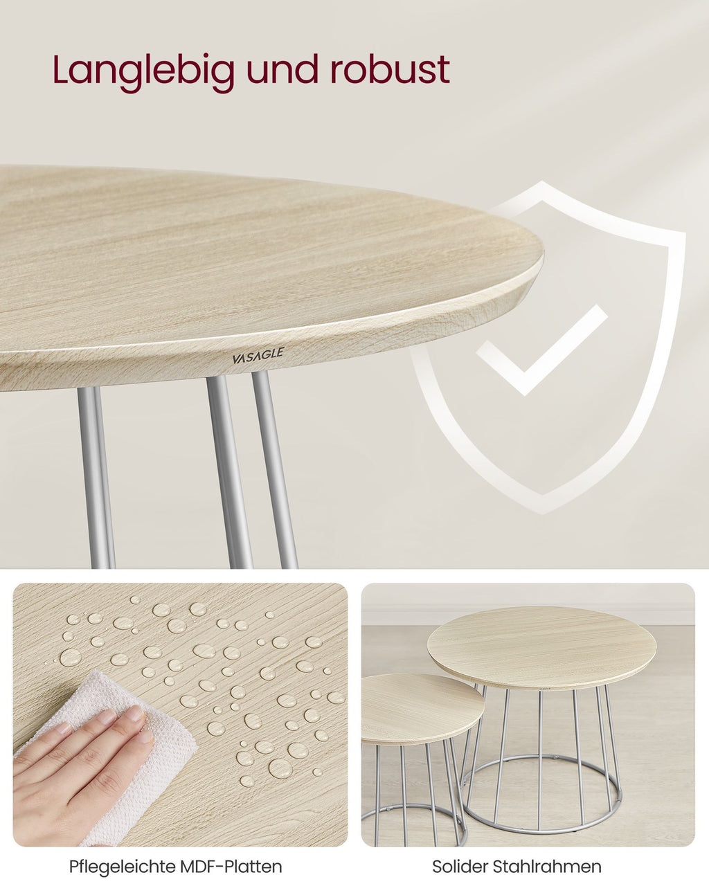 Couchtisch 2er Set mit Stahlgestell naturbeige