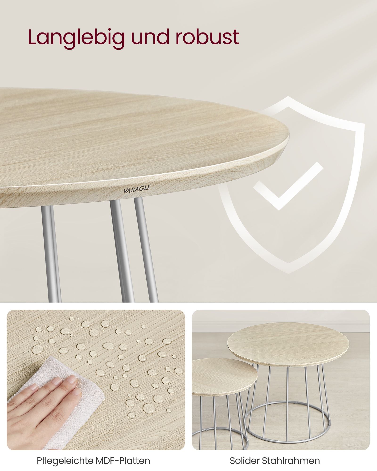 Couchtisch 2er Set mit Stahlgestell naturbeige