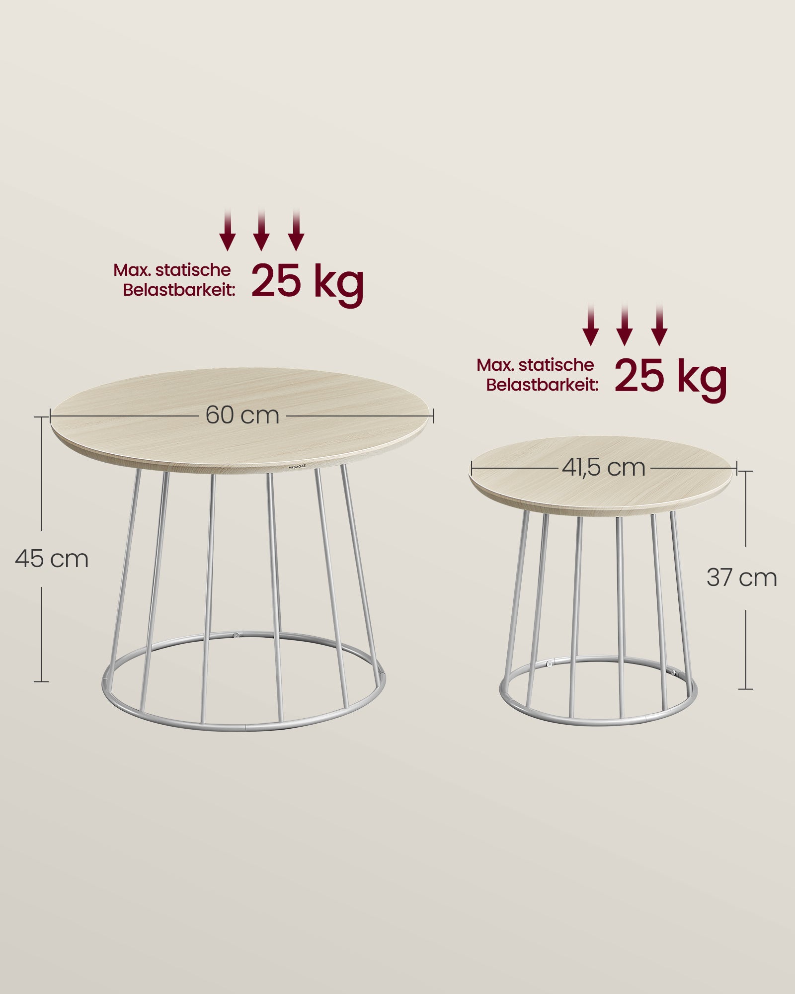 Couchtisch 2er Set mit Stahlgestell naturbeige