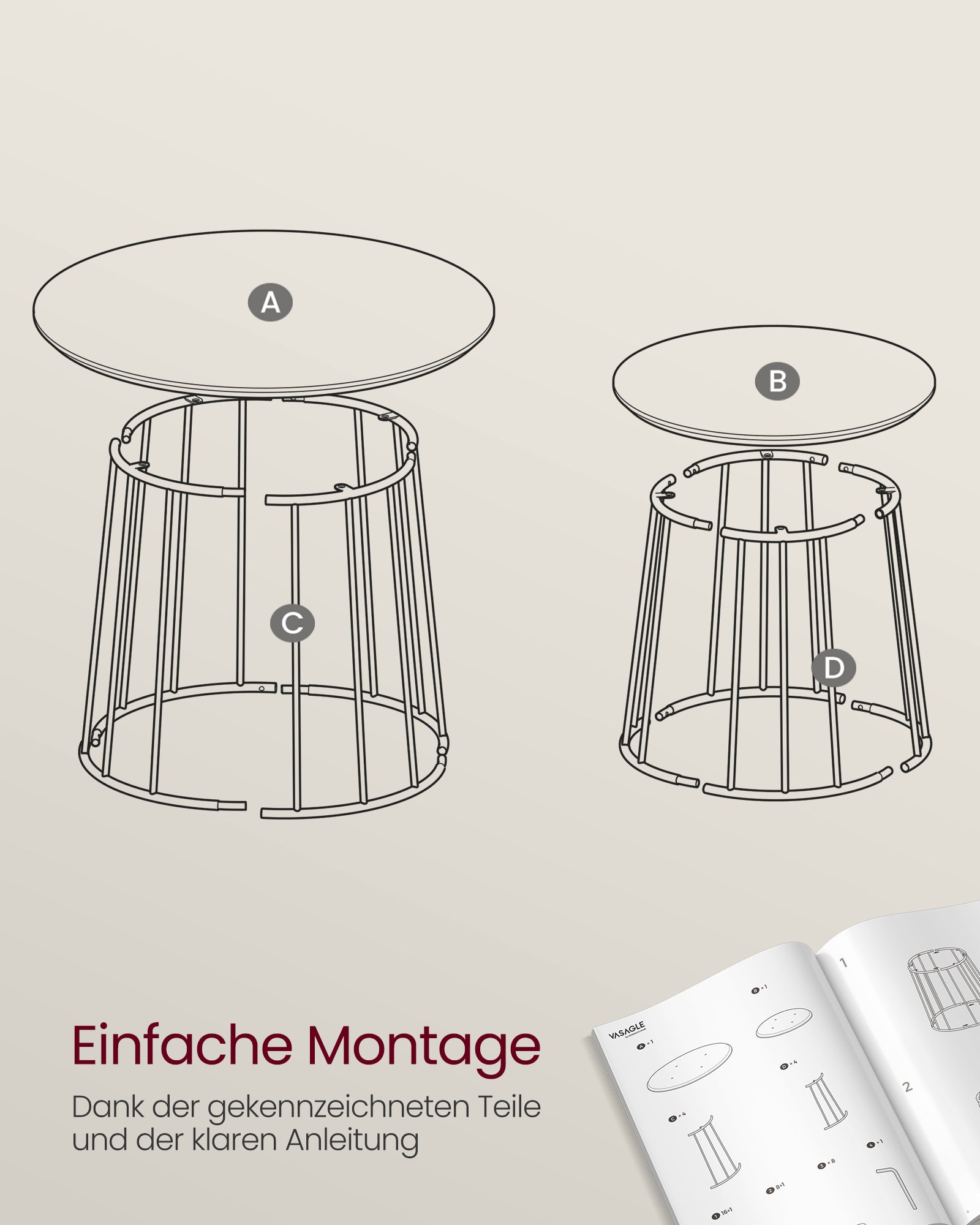 Couchtisch 2er Set mit Stahlgestell naturbeige
