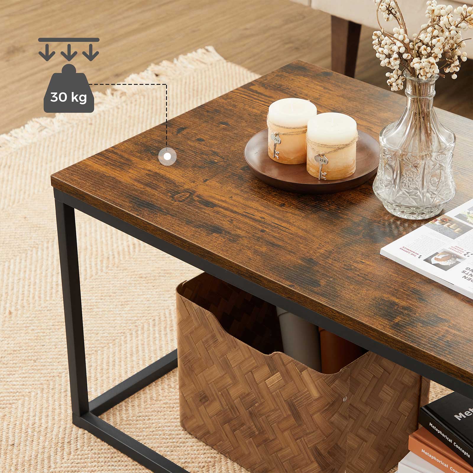 Couchtisch mit Metallgestell vintagebraun-schwarz