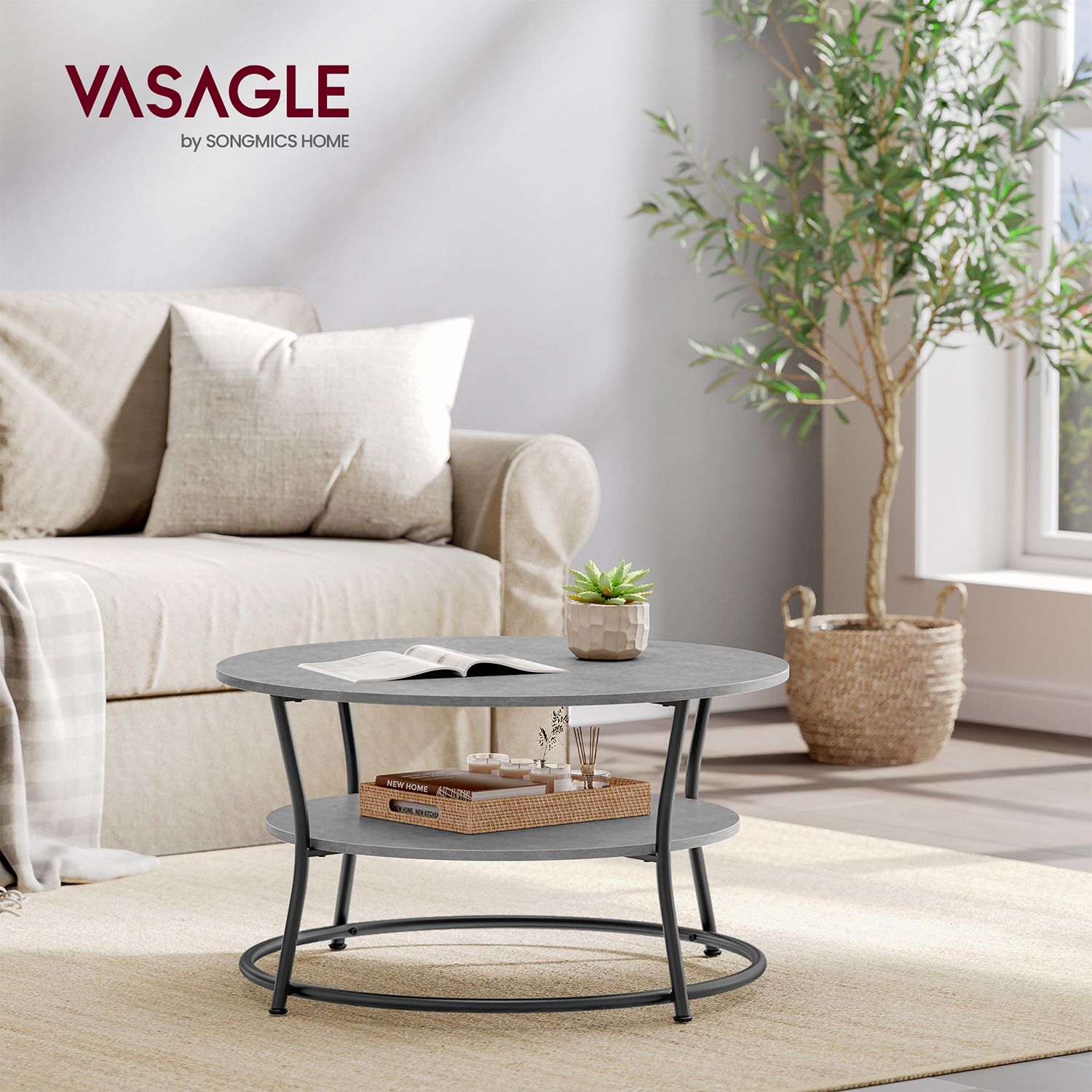 Couchtisch rund mit Ablage Industrie-Design