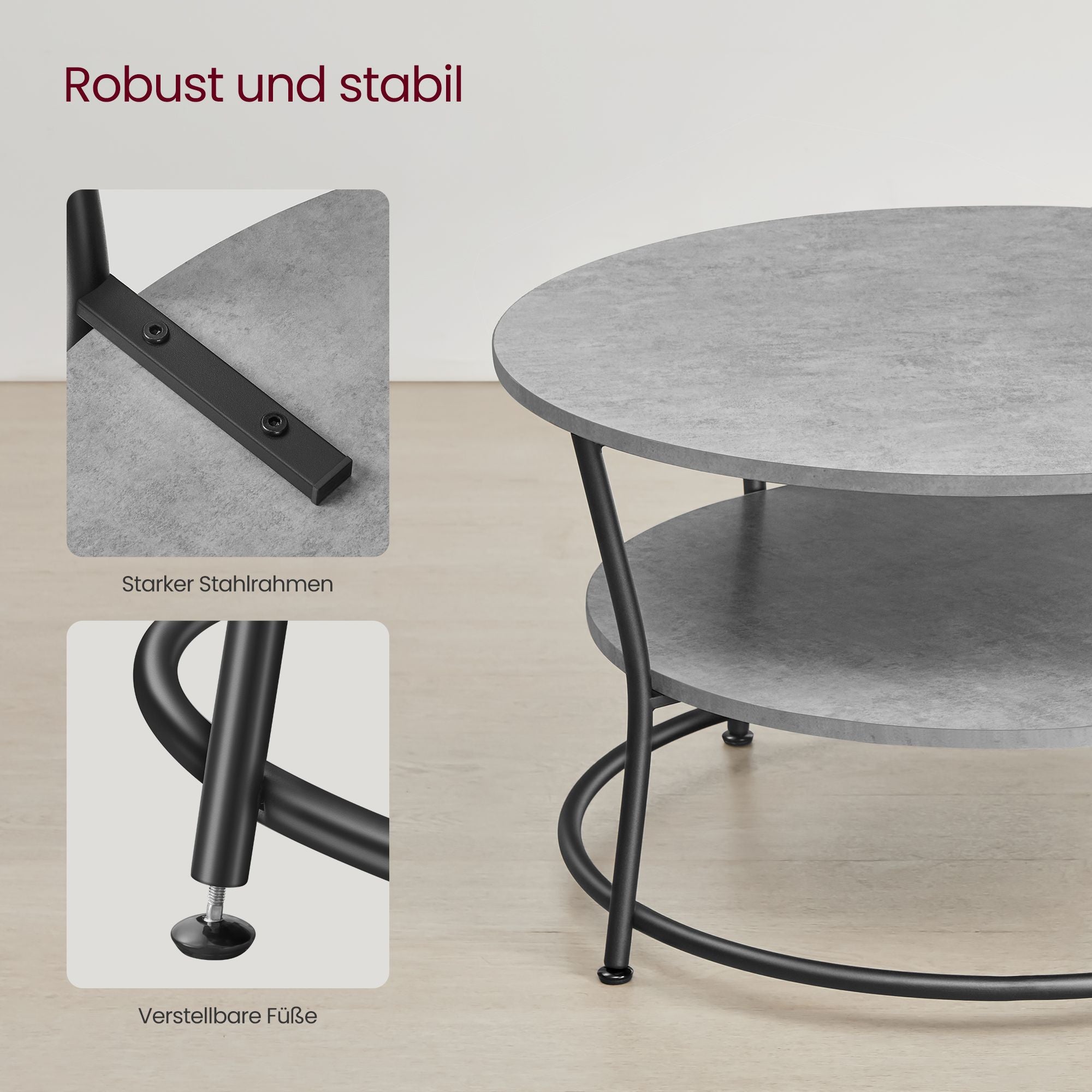 Couchtisch rund mit Ablage Industrie-Design