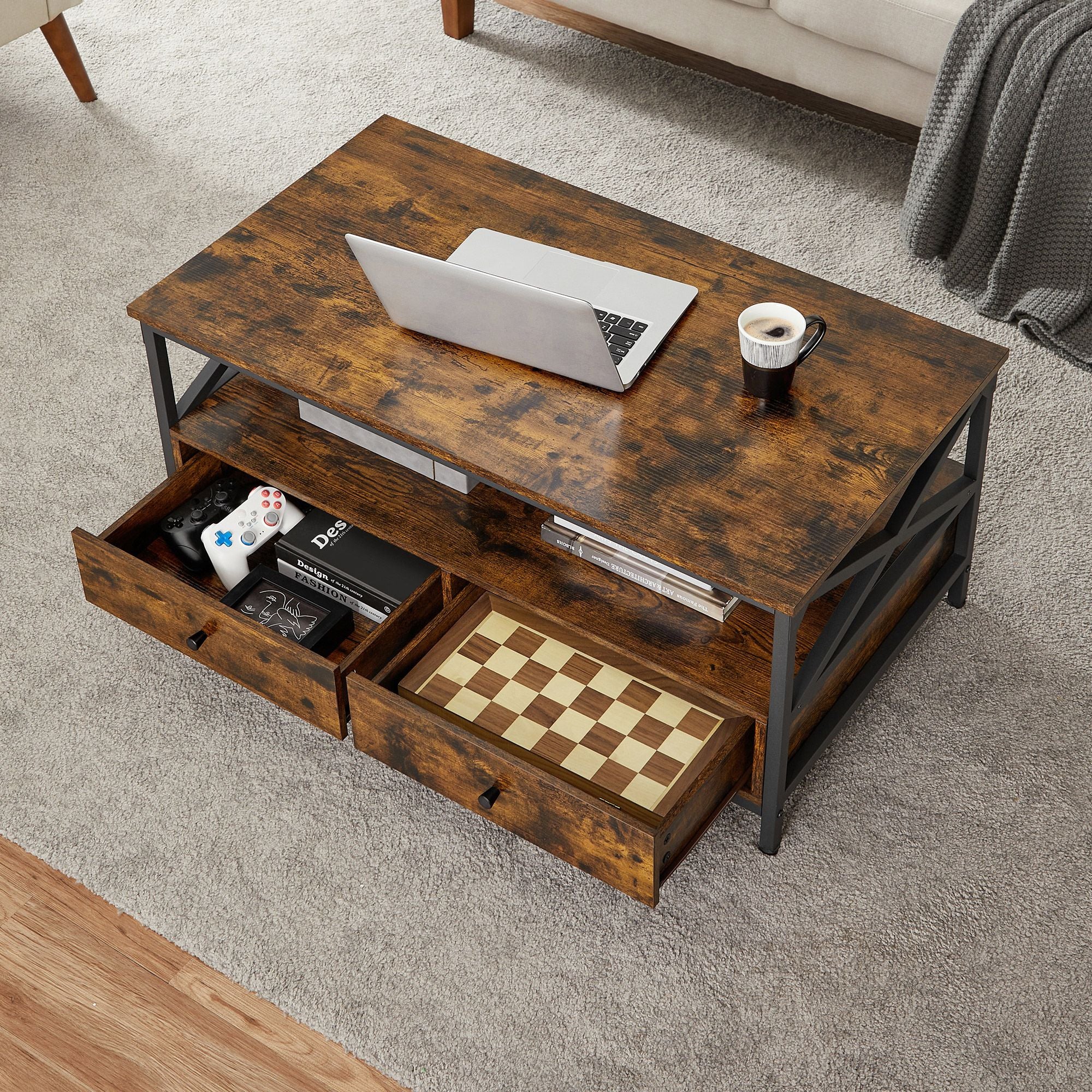 Couchtisch mit Schubladen Vintagebraun-Schwarz