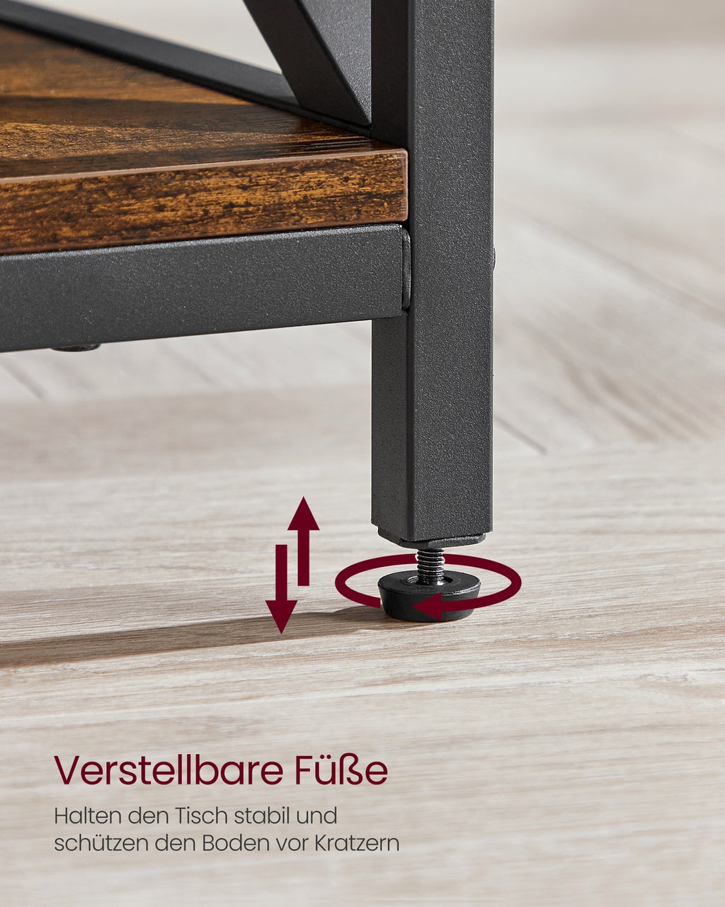 Couchtisch höhenverstellbar mit offenen Fächern vintagebraun-schwarz