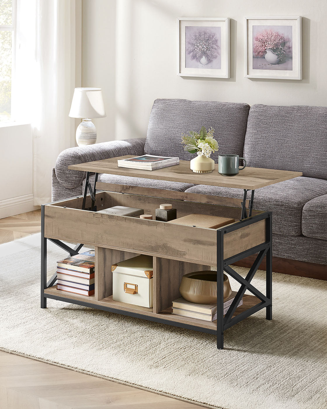 Couchtisch 50 x 100 x (46,5-62) cm kamelbraun-schwarz