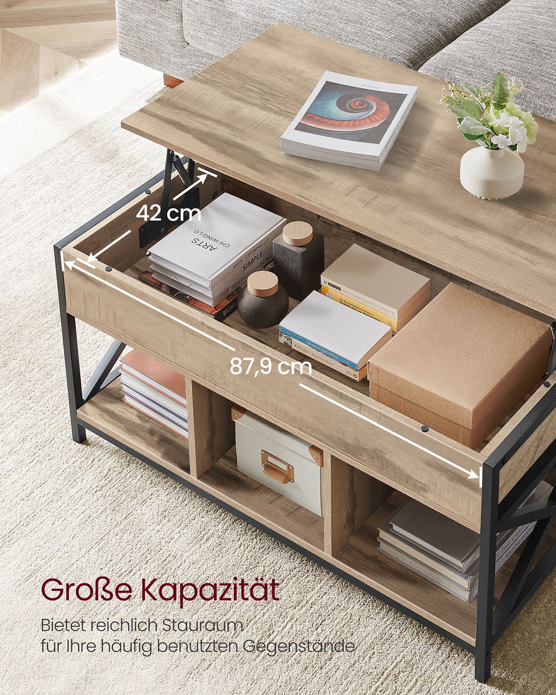 Couchtisch 50 x 100 x (46,5-62) cm kamelbraun-schwarz