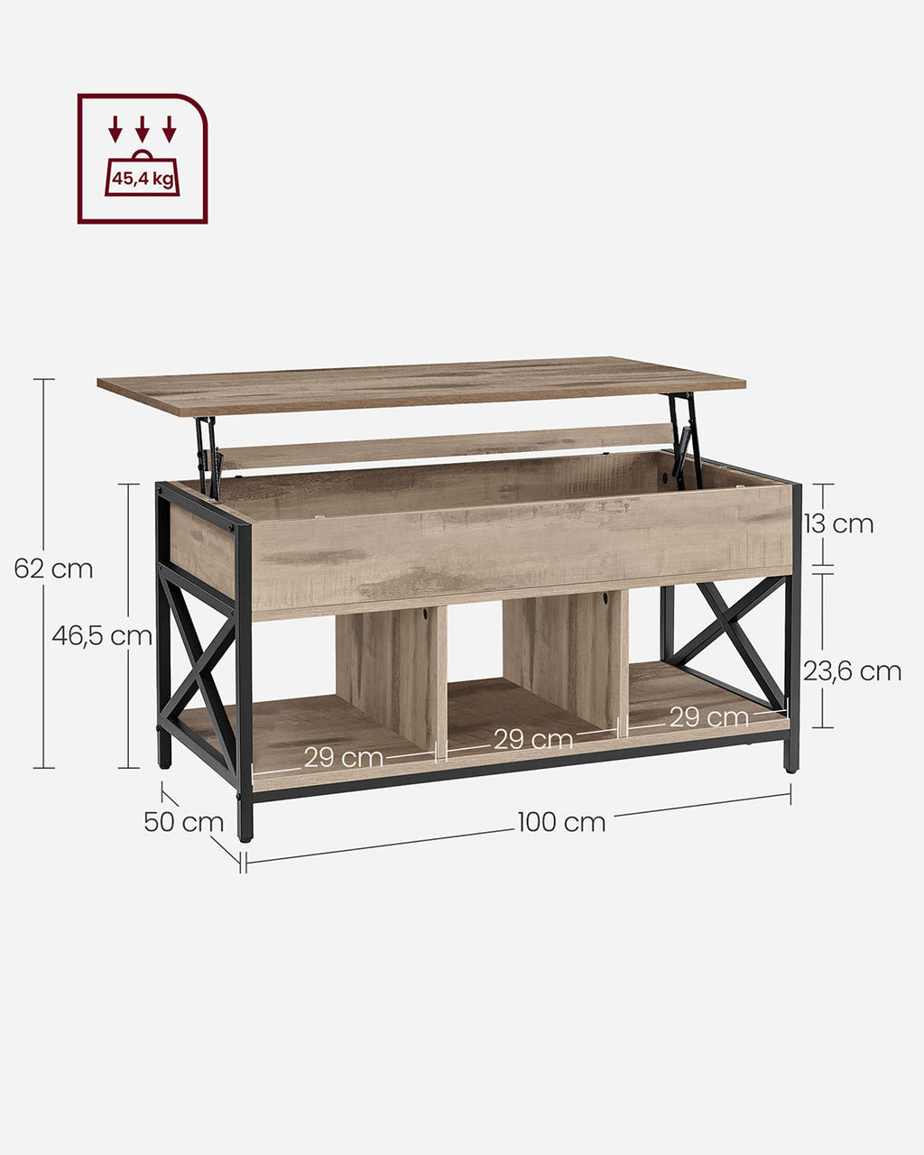 Couchtisch 50 x 100 x (46,5-62) cm kamelbraun-schwarz