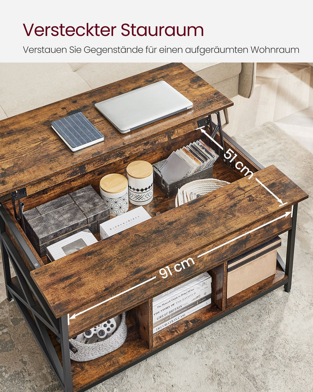 Höhenverstellbarer Kaffeetisch 60 x 100 x (48-62) cm